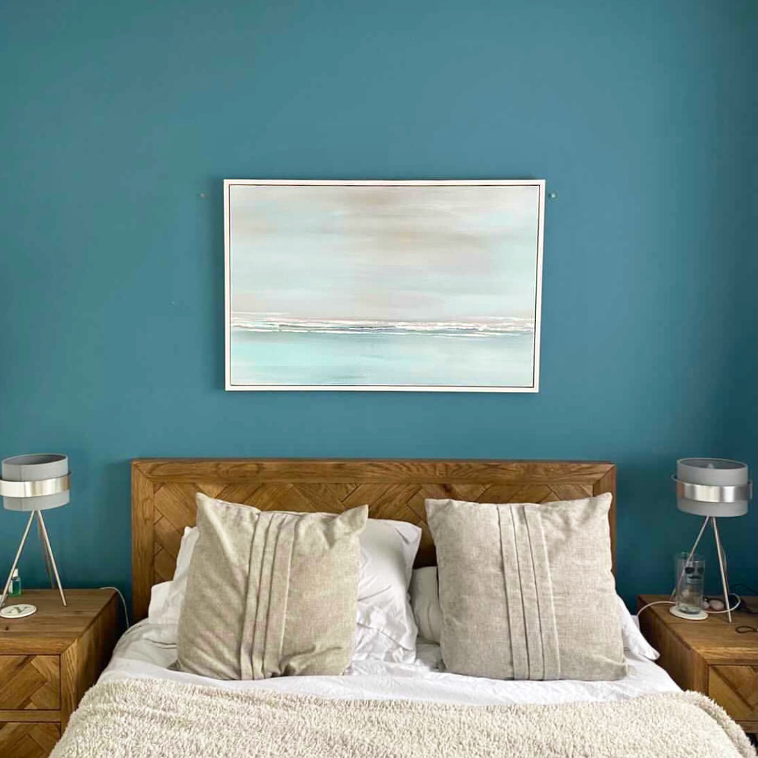 Abstract Acrylic Original Seascape Painting - A textured and calming piece in turquoise, icy blue and deep inky blue hues.