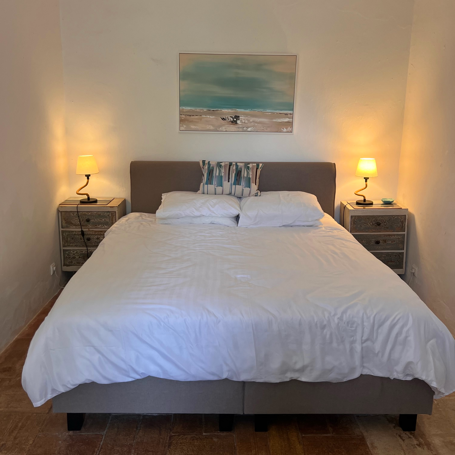 Abstract Acrylic Original Seascape Painting - A textured and calming piece in dark indigo blue, turquoise, sea greens and sky blue.