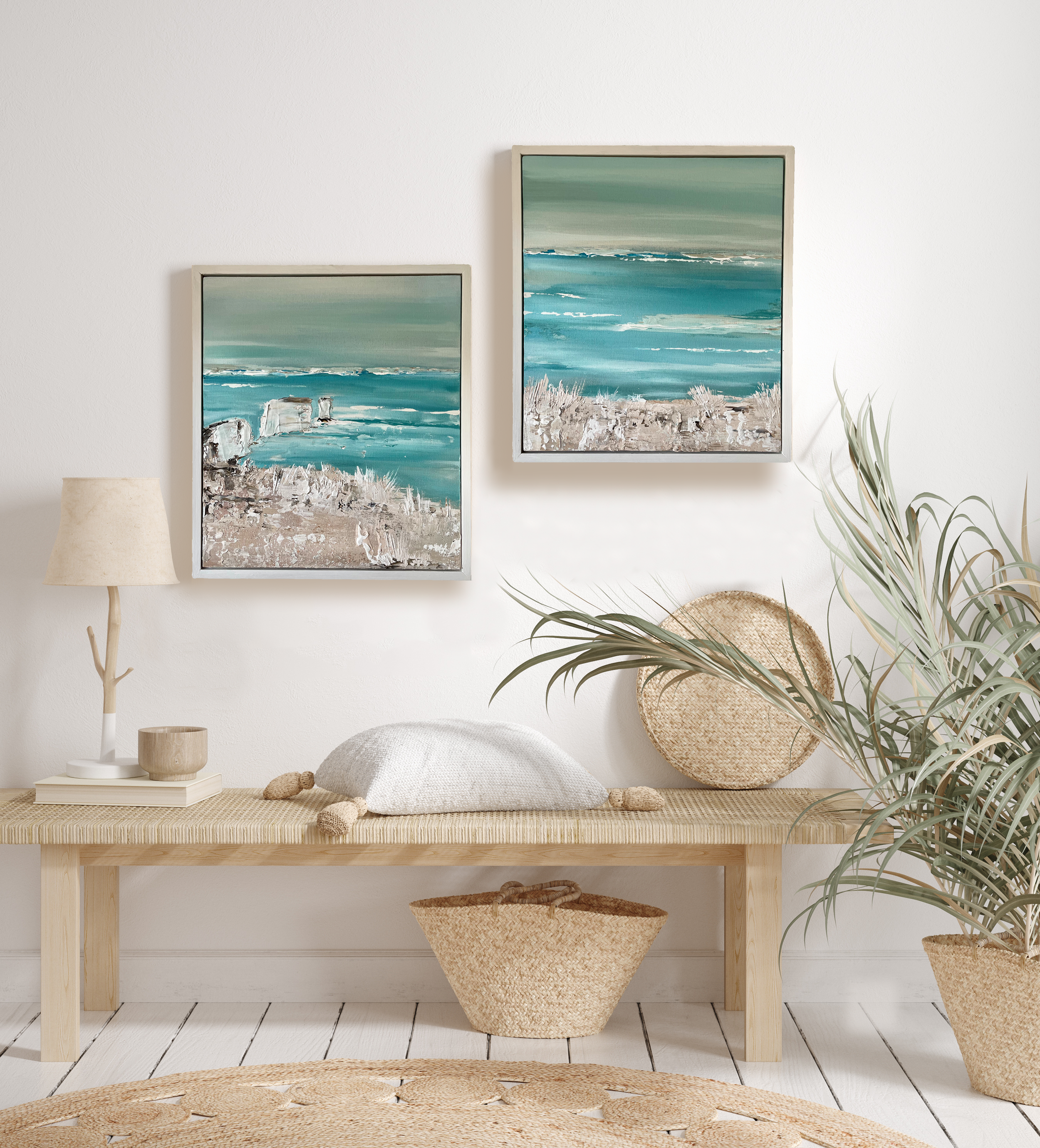 Abstract Acrylic Original Painting - A textured and calming piece in teal, turquoise and sandy beige..