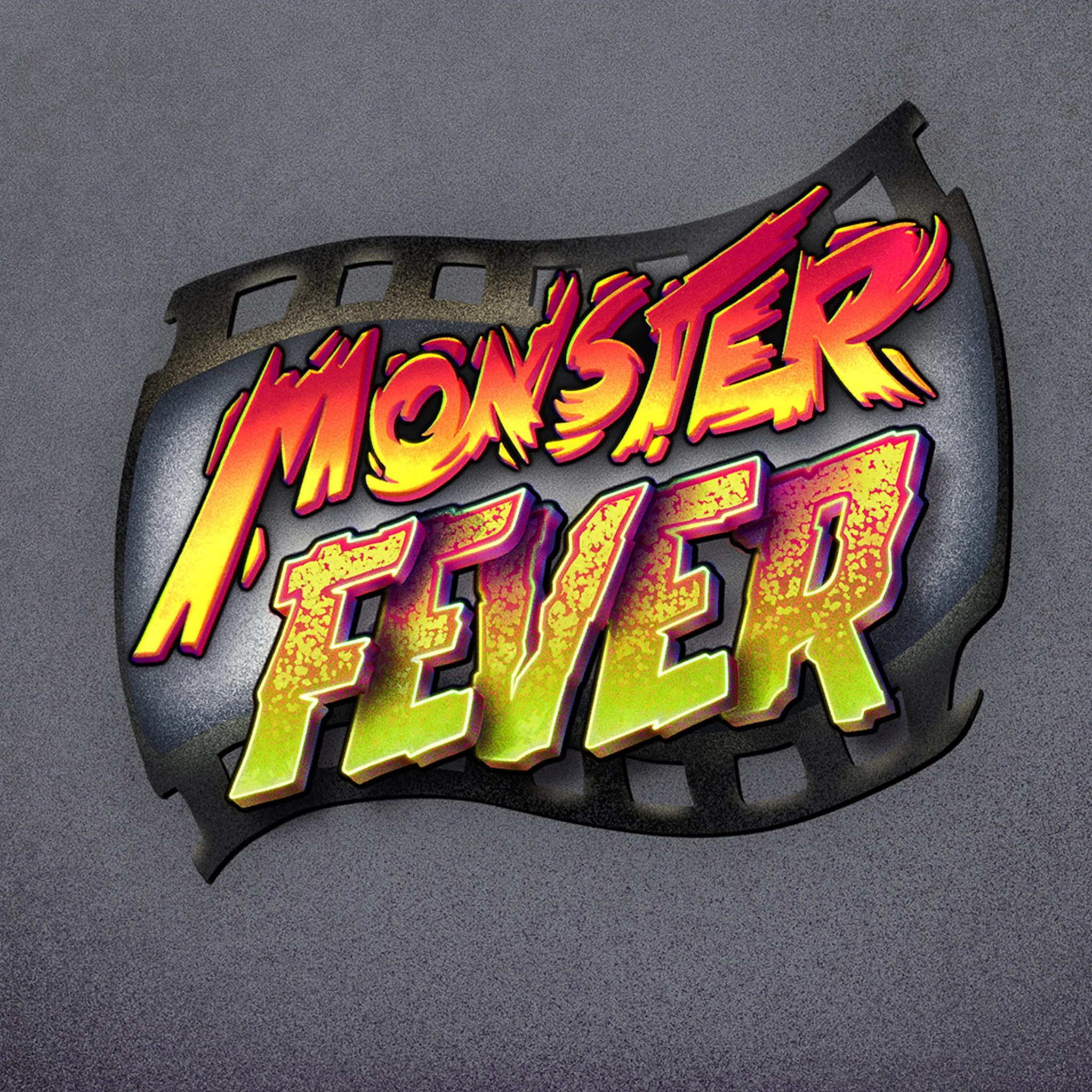 Colorful neon sign that reads 'Monster Fever' with a film strip background.
