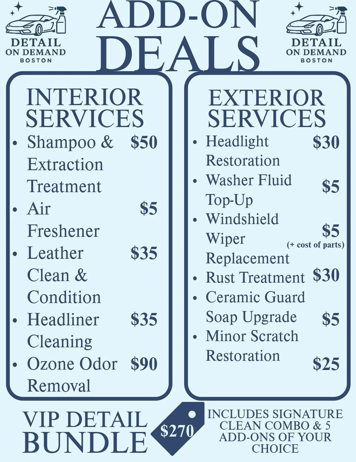 Check out our add ons!!
•
•#carcare #car #detailingcars