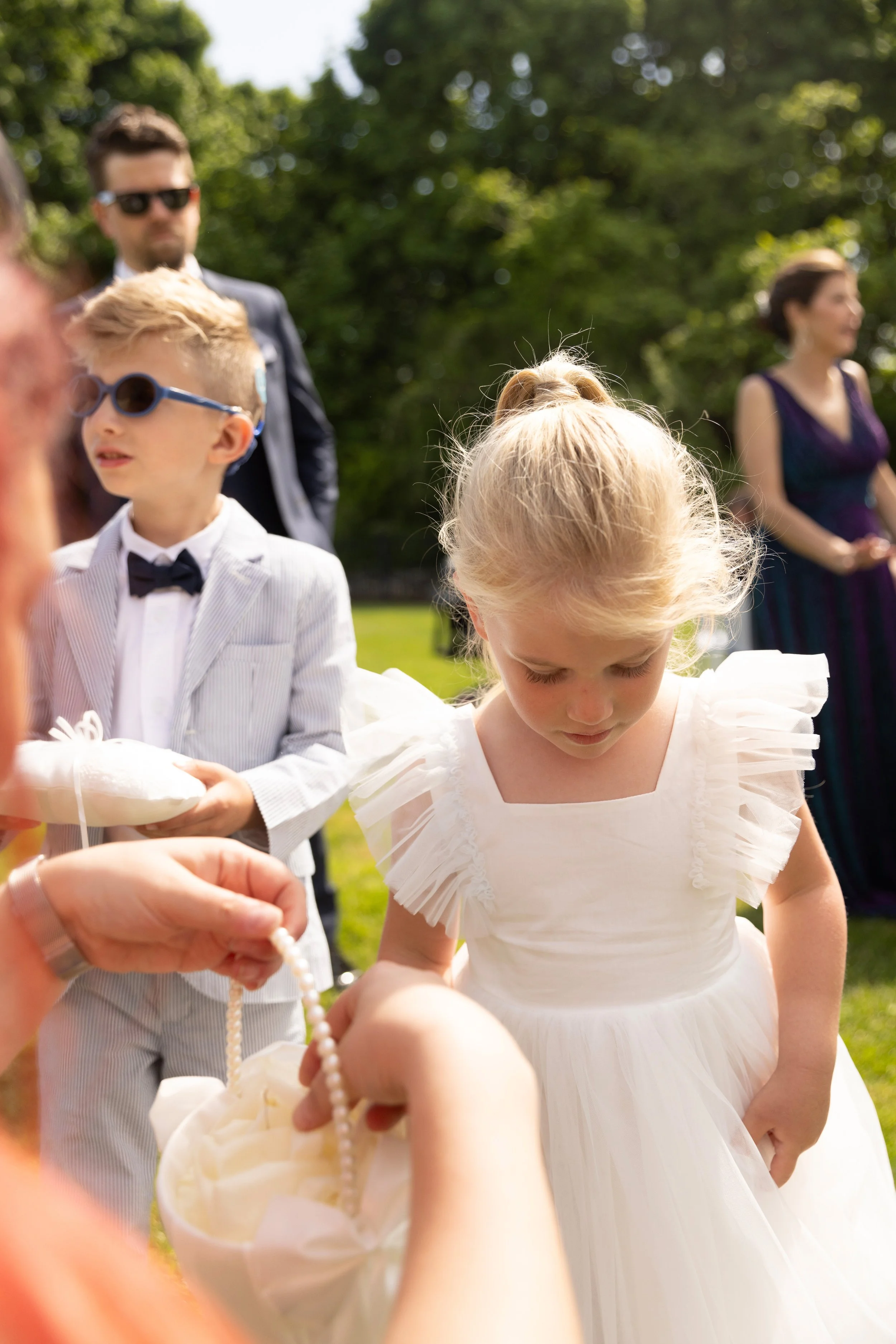 Editorial wedding photography by fashion photographer Conor Doherty Newport RI flower girl