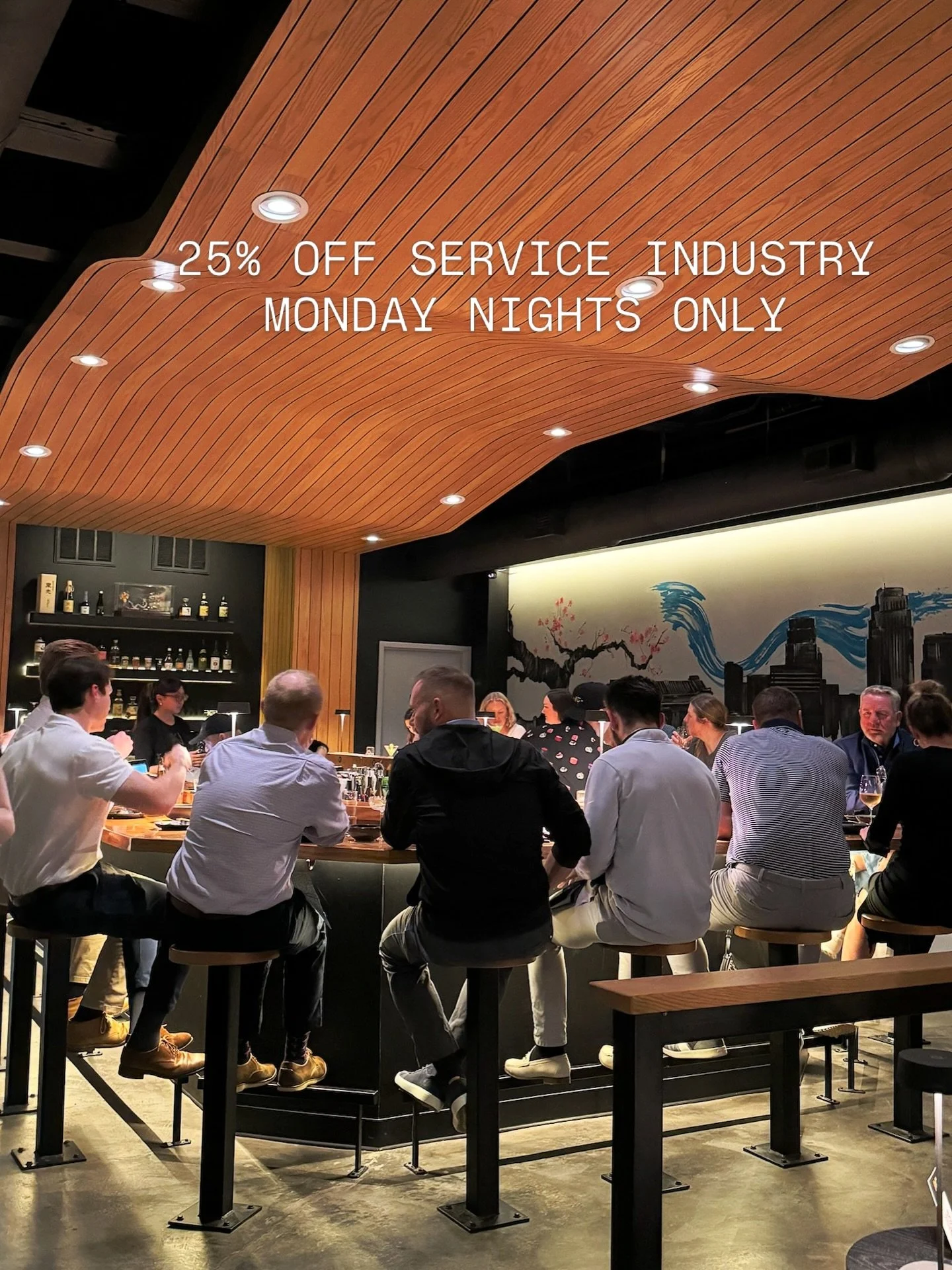 Happy Monday, Kansas City.

A new week ahead, and a little something for those who keep the industry moving.
25% off for all service industry workers, Monday nights only.

If you&rsquo;re in the industry (Food+beverage) this one&rsquo;s for you. Come