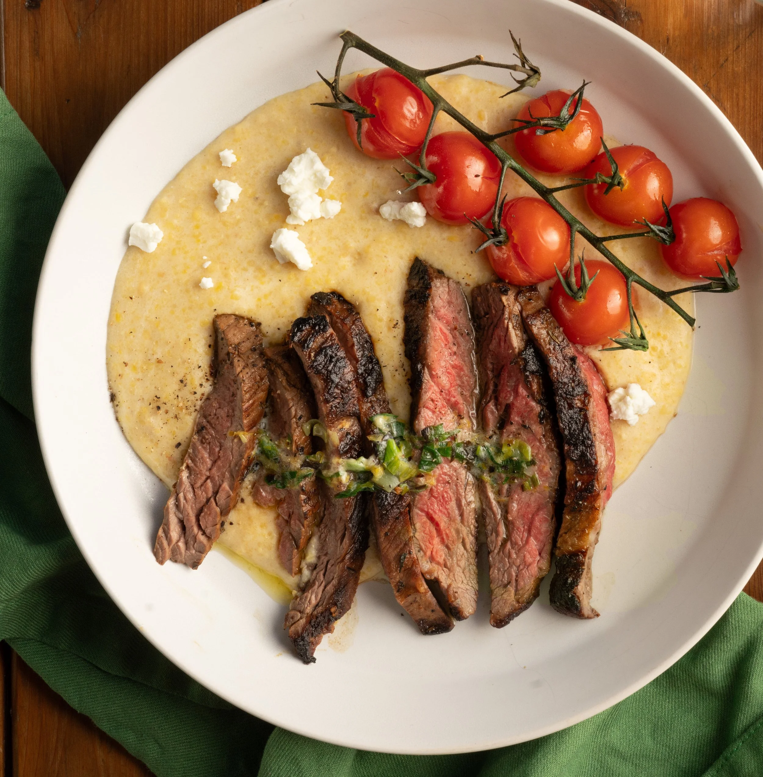 Grilled Skirt Steak with Goat Cheese Polenta