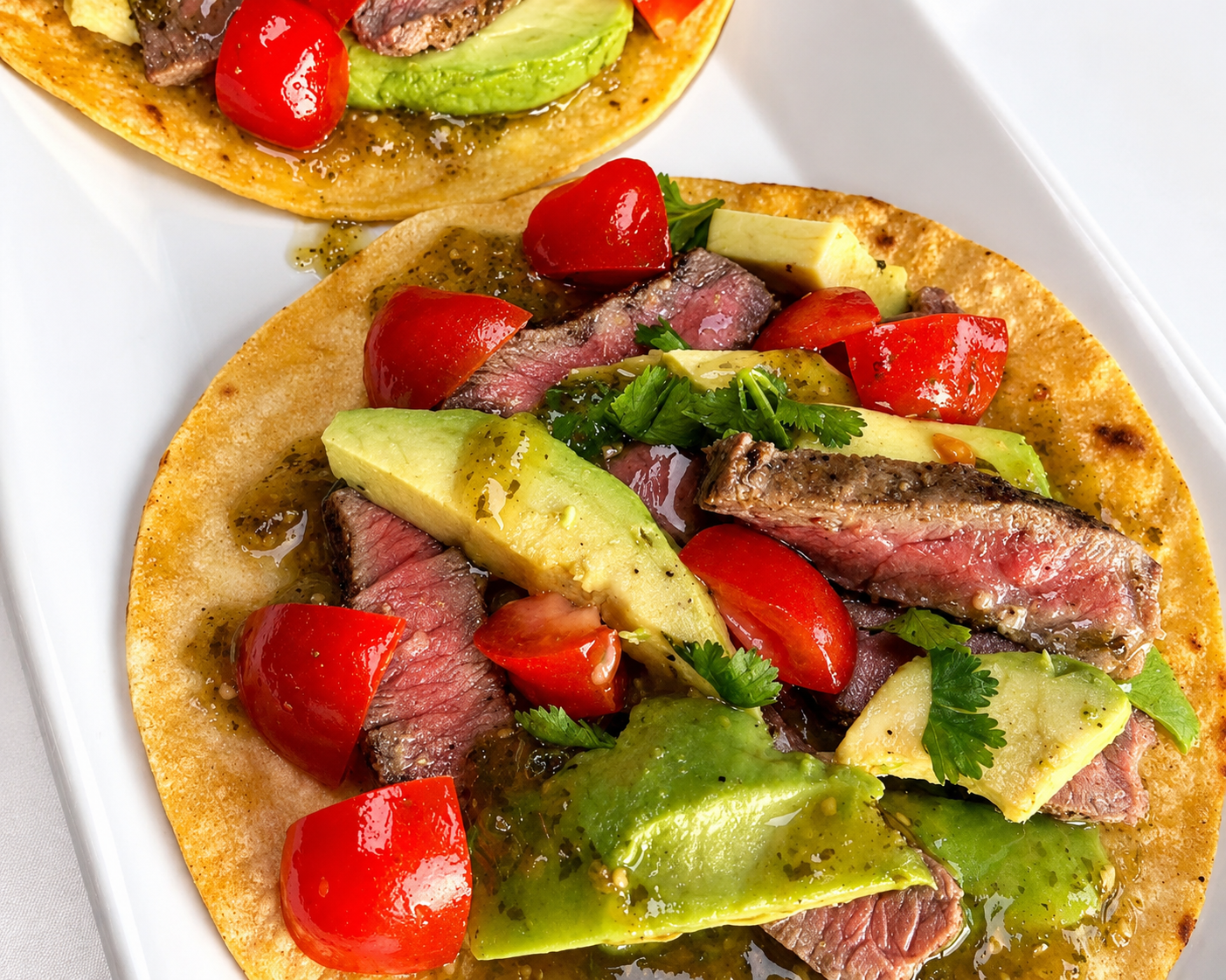 Grilled Pepper Steak Tostada with Salsa Verde