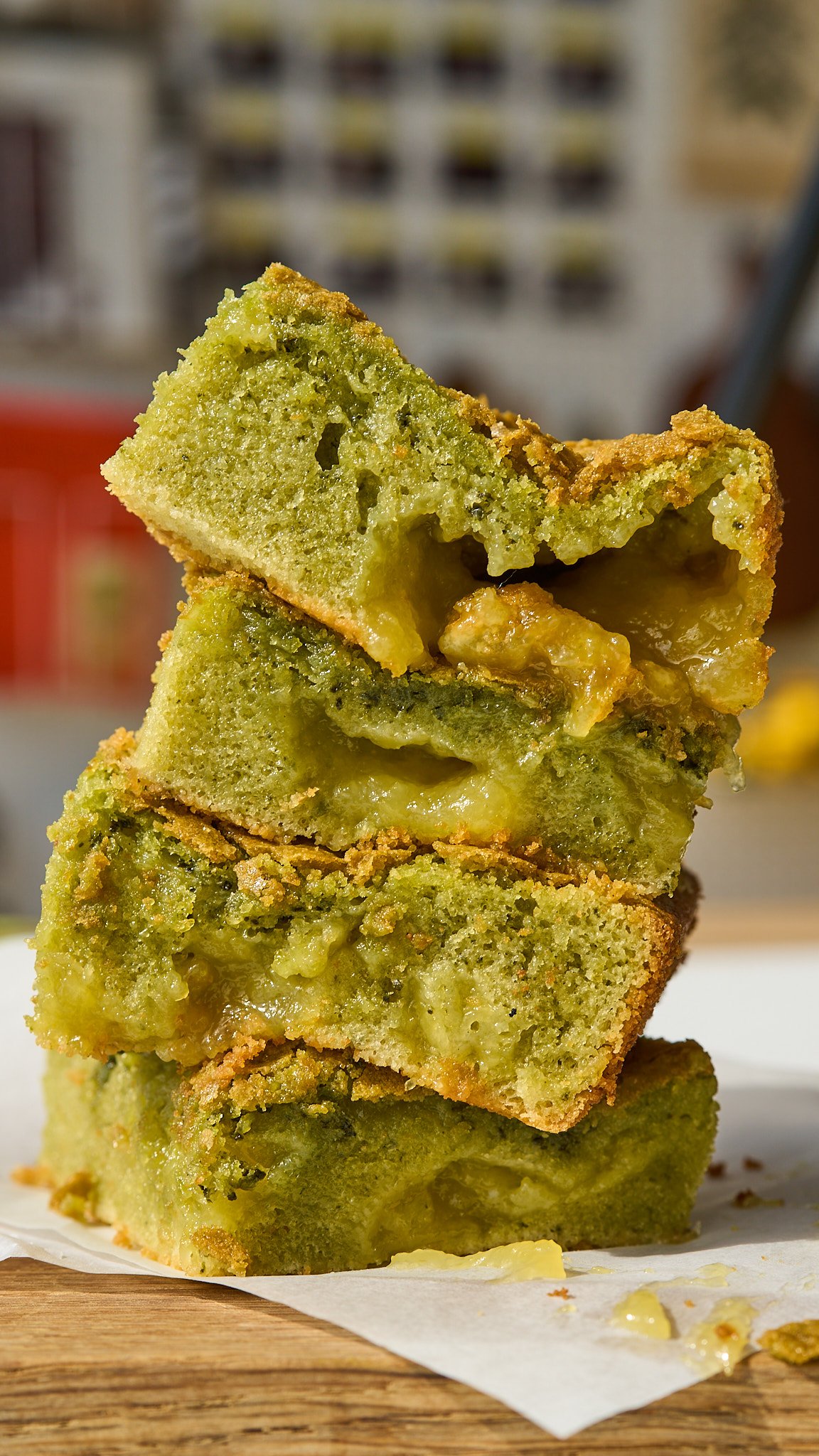 Matcha Mochi Cake with Pineapple Swirl