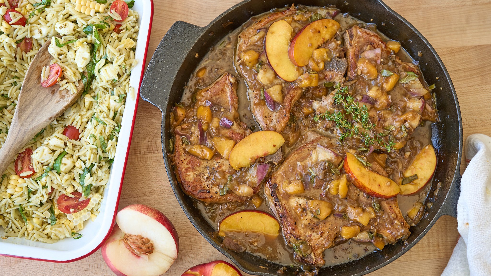 Nectarine-Glazed Pork Chops with Orzo