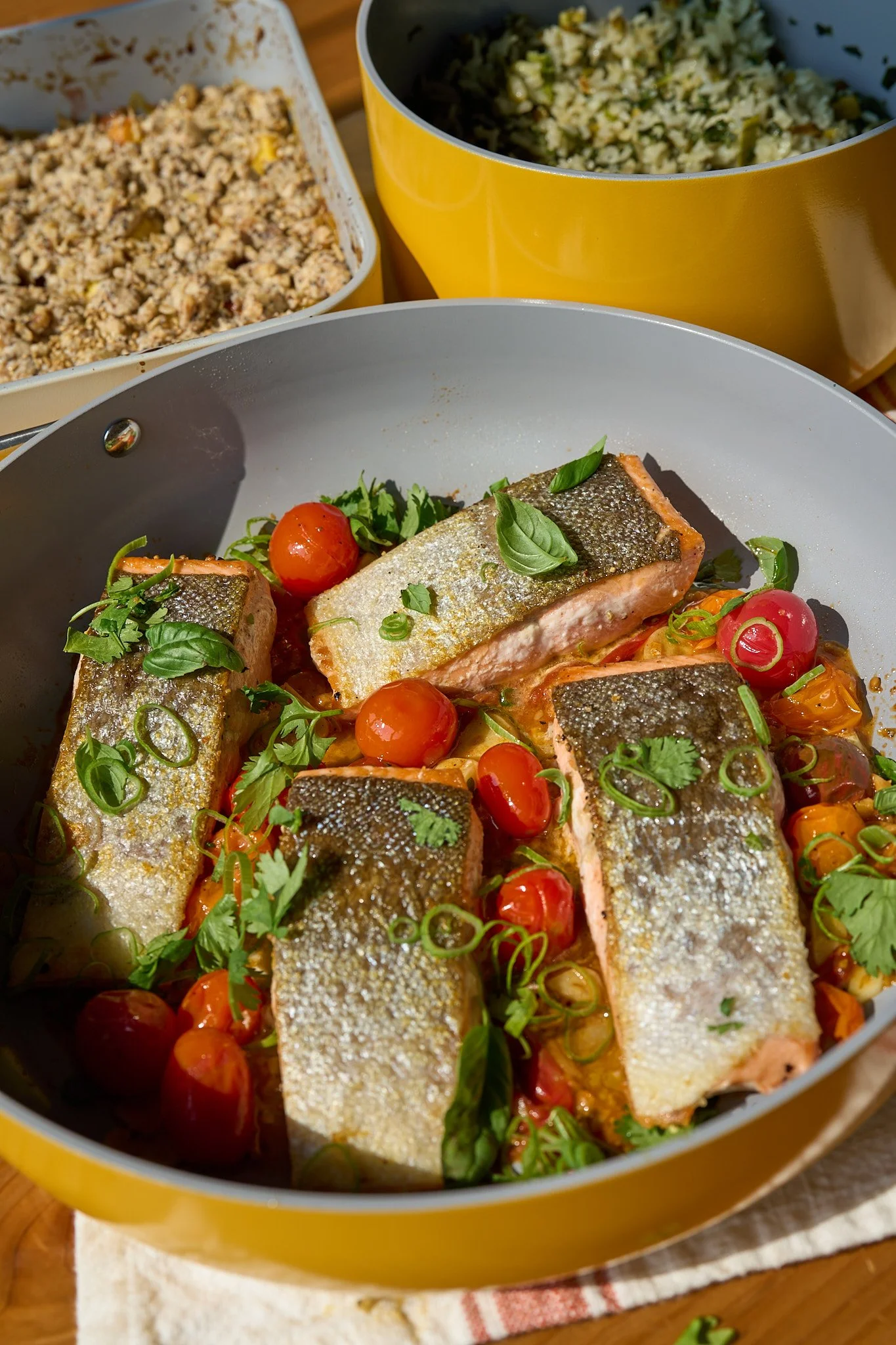 Crispy Salmon with Burst Tomatoes & Ginger