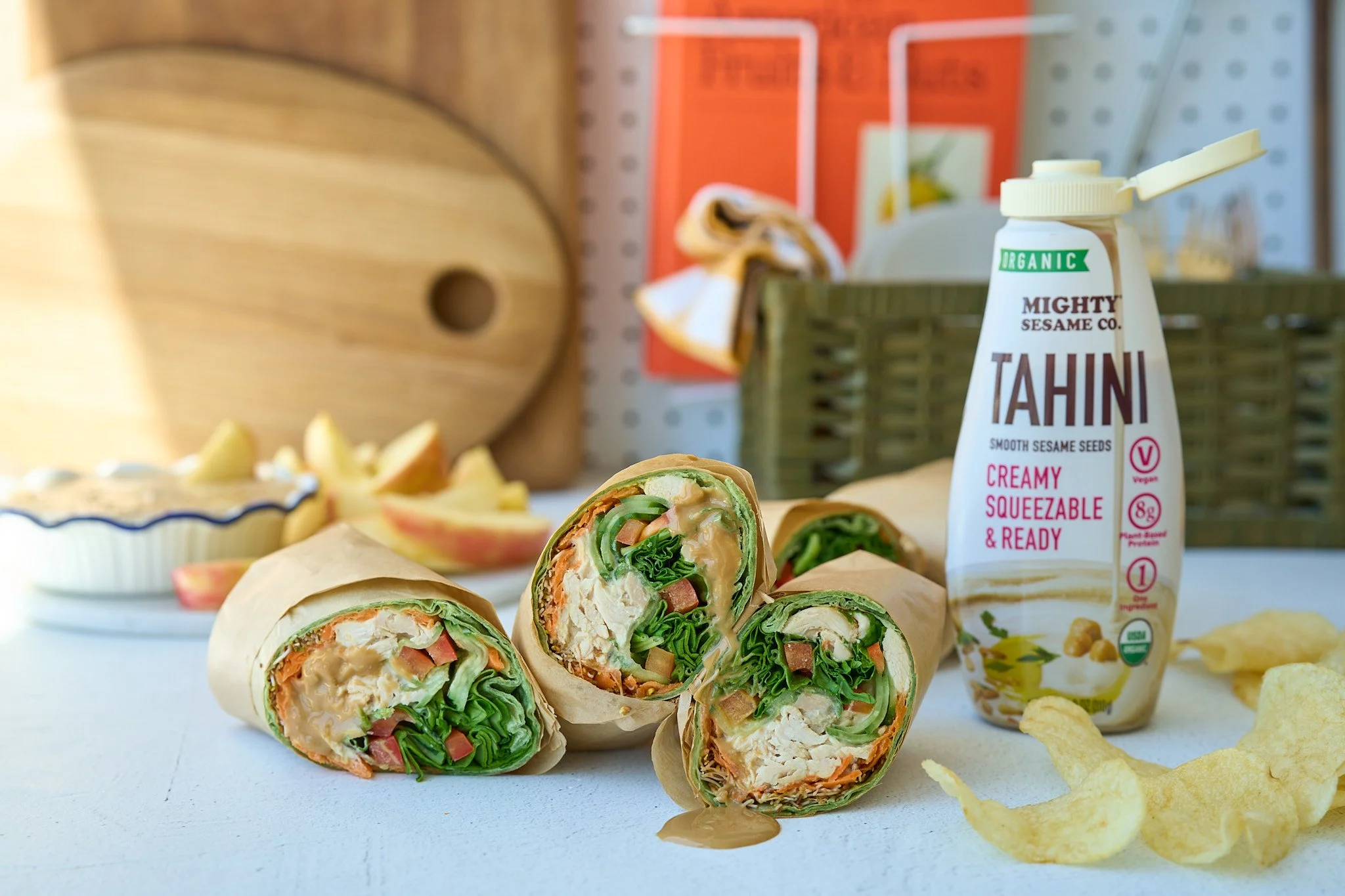 Chicken Tahini Wraps and Apple Dippers