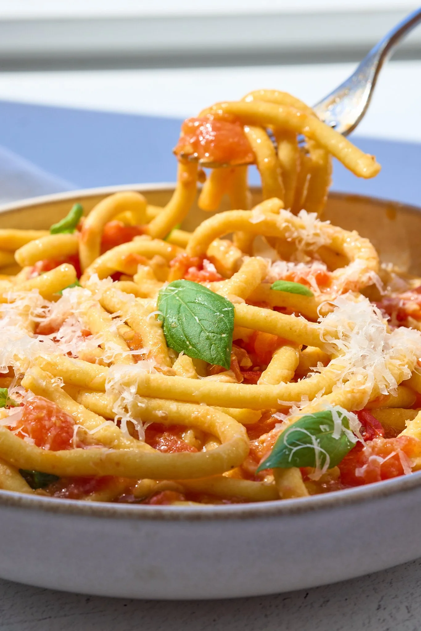 Homemade Bucatini with Fresh Summer Tomato Sauce