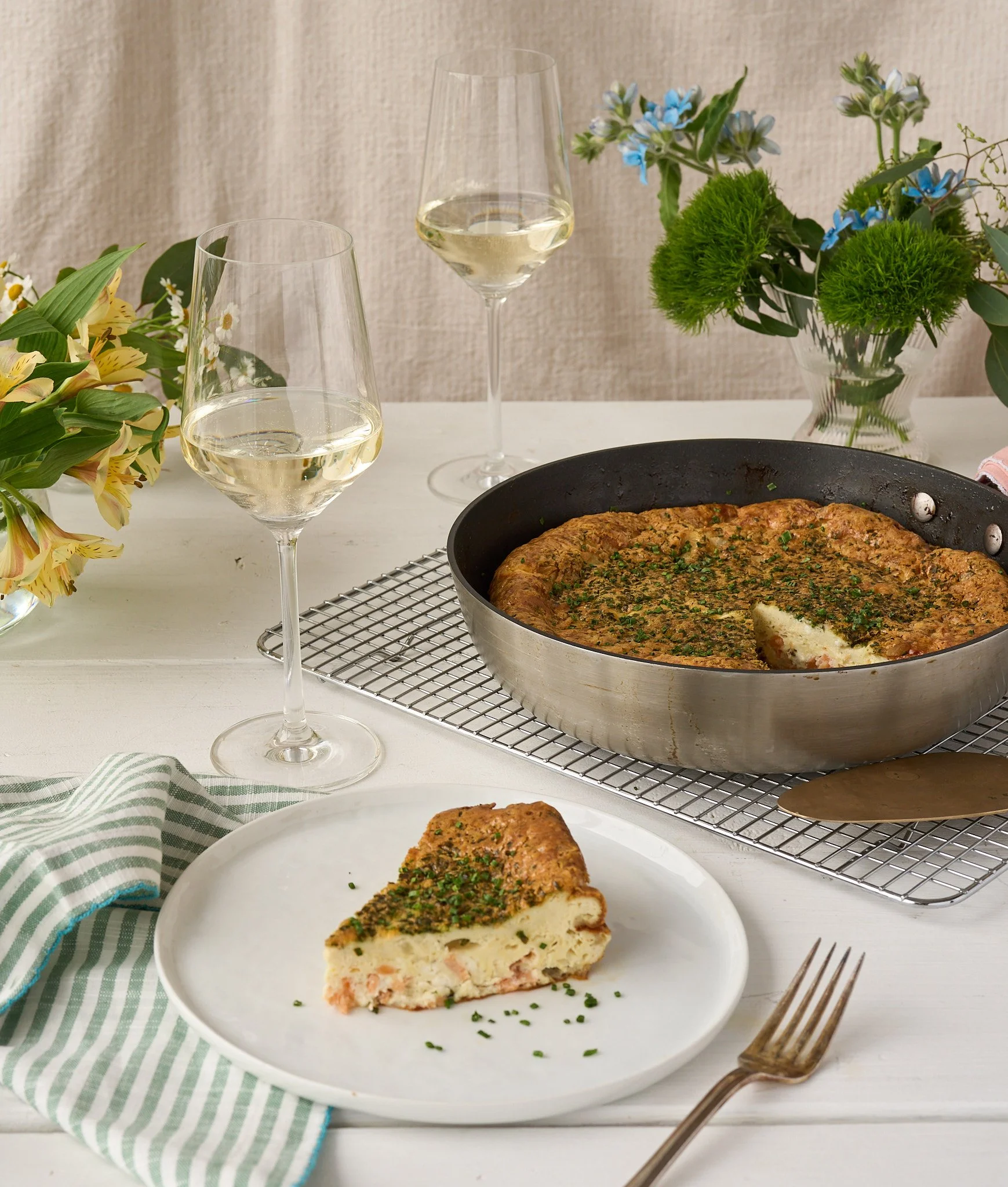 Smoked Salmon and Herb Frittata with Whipped Goat Cheese Crème