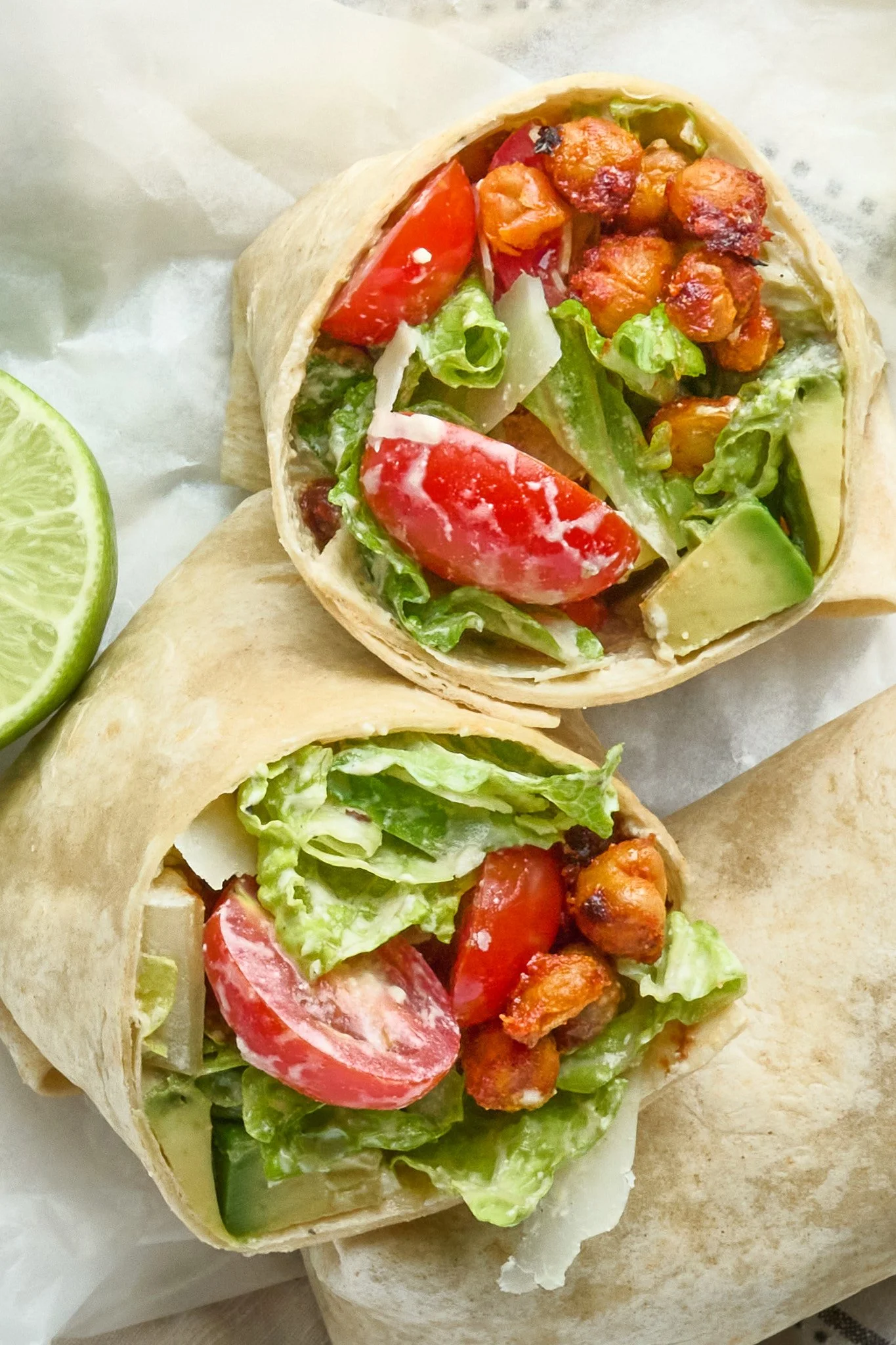 Lime Avocado Caesar Wraps with Smoky Roasted Chickpeas