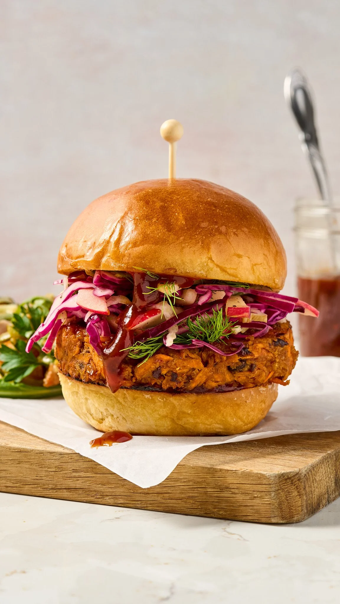 BBQ Sweetpotato Burger with Fennel Apple Slaw