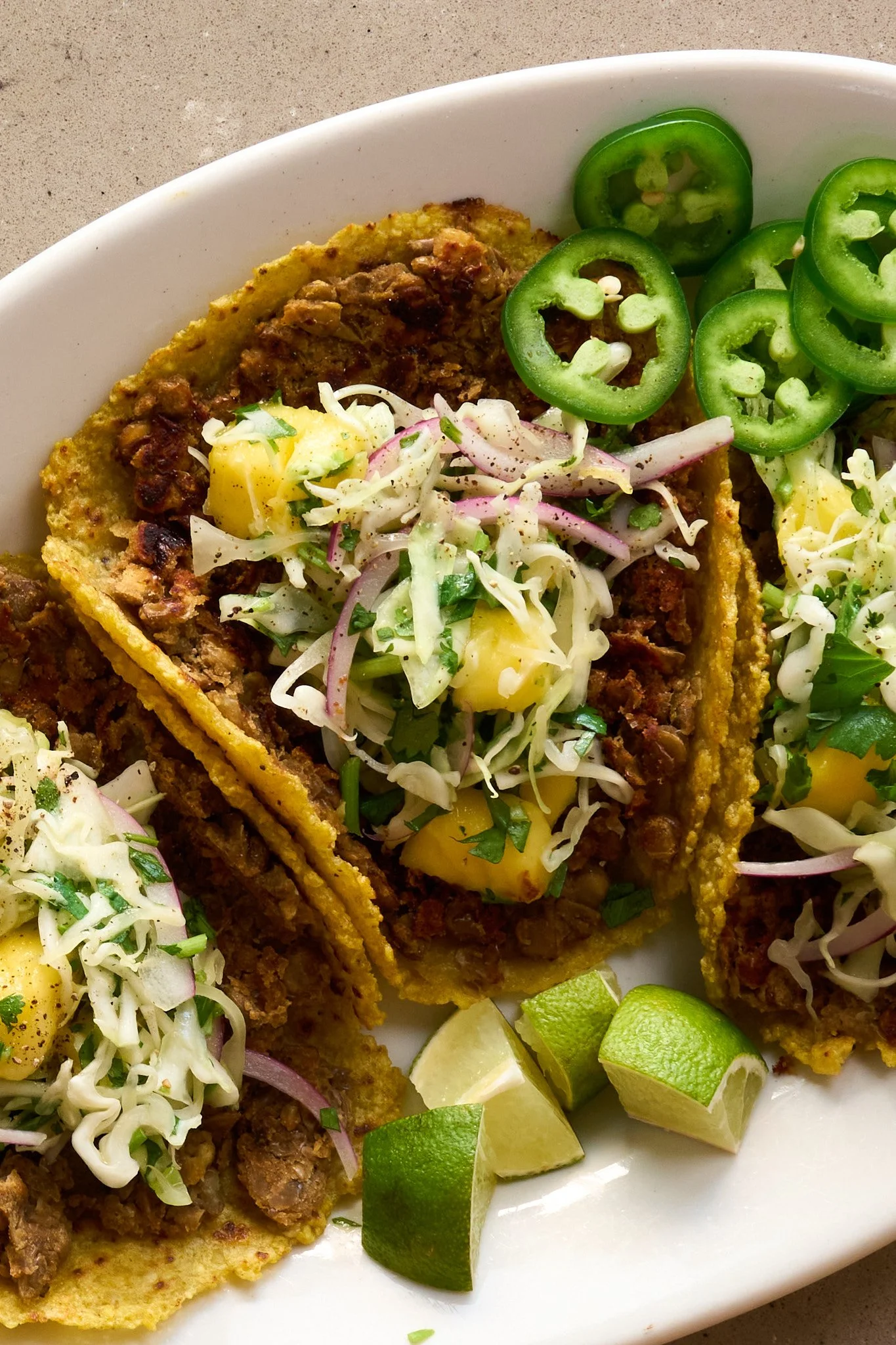 Plantain and Lentil Smash Tacos