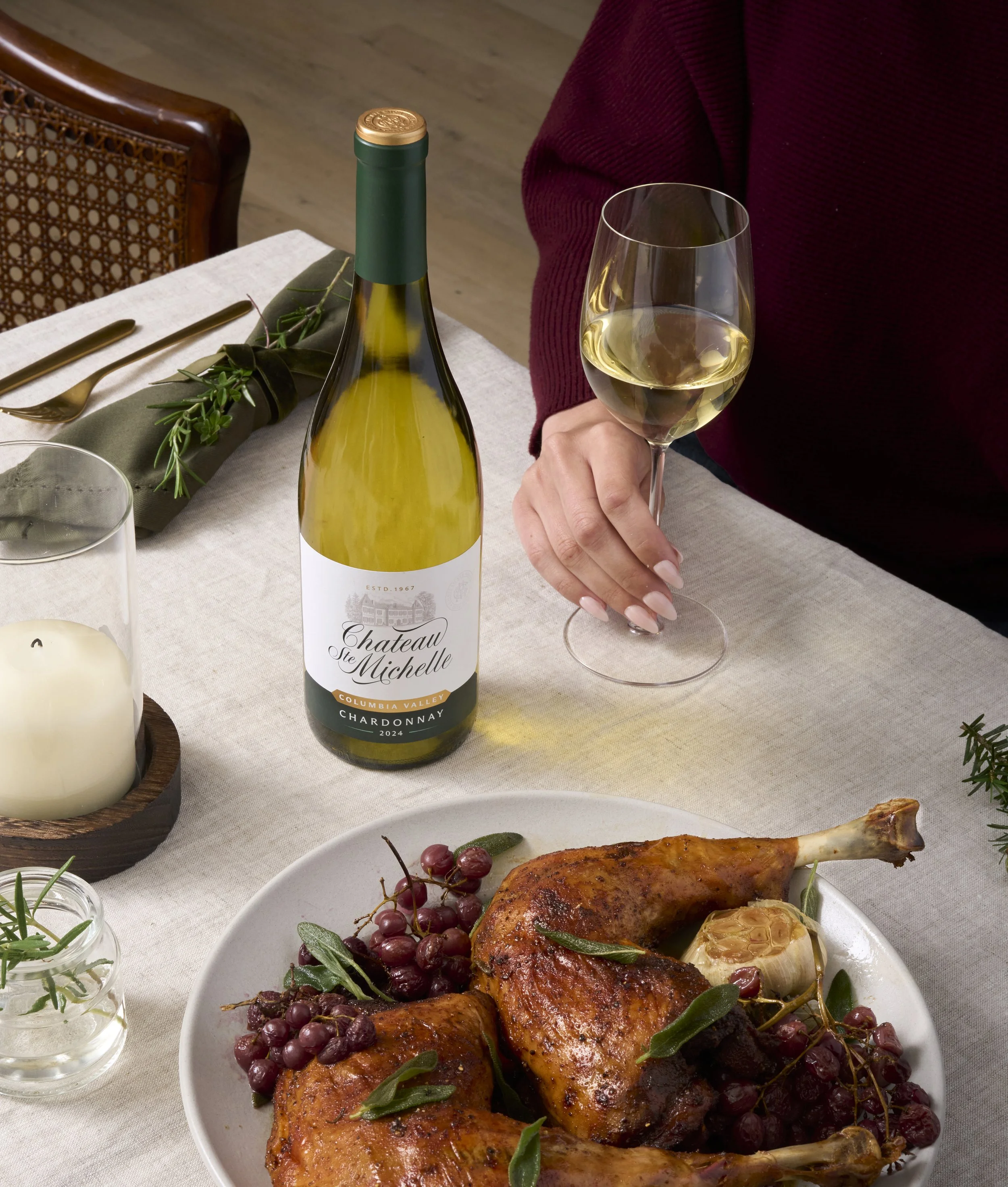 Slow-Roasted Turkey Legs with Blistered Grapes and Sage