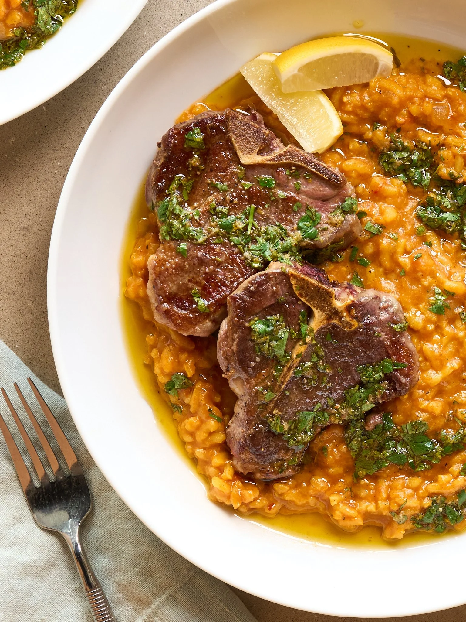 Moroccan-Spiced Risotto with American Lamb Loin Chops