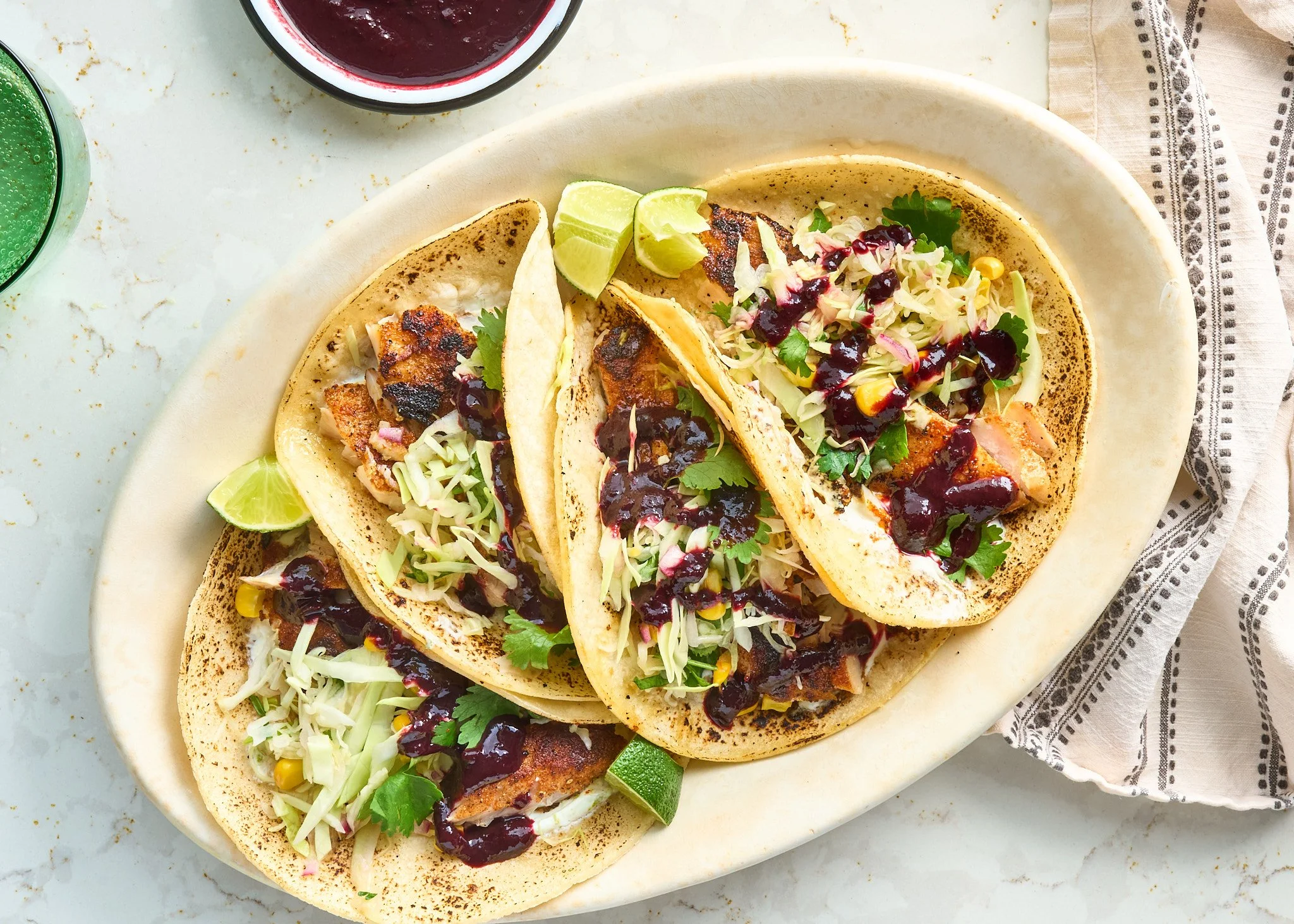 Rockfish Tacos with Blueberry Chipotle Salsa