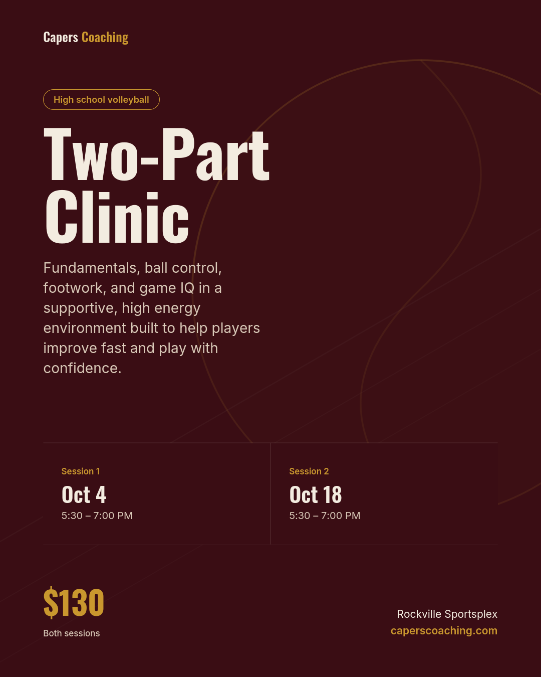 Two-Part Clinic: Beginner to Intermediate High School Volleyball