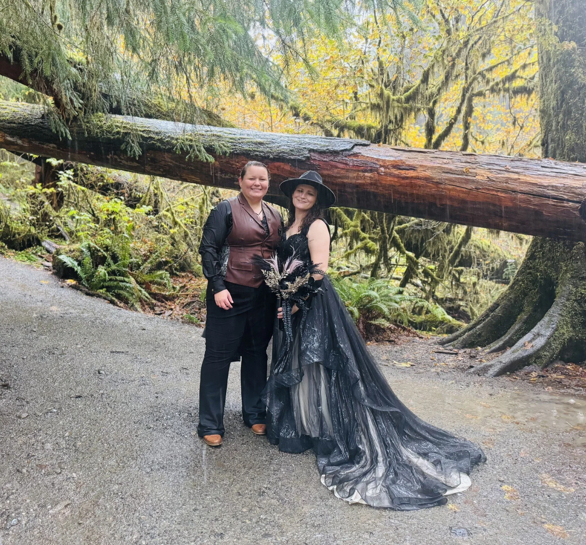 Jessi and her wife Ashley at their Hoh Rainforest elopement