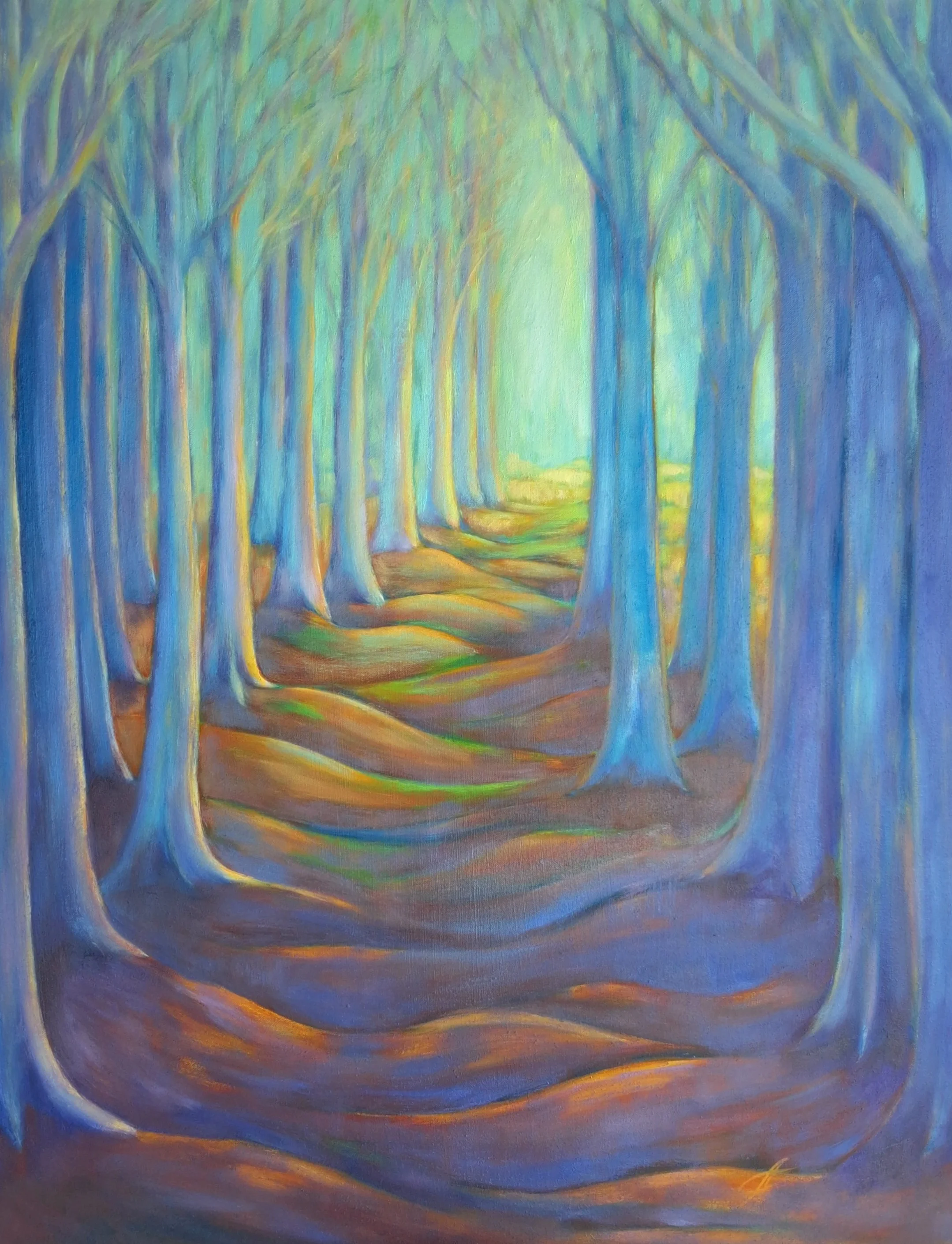 Path to Unknown" 51 x 65 cm (20 × 25.5")  mixed media, oil on canvas  700€
Periodically I feel the need to paint a path towards a light in some magical place...Perhaps it reflects my intuitive interpretation of moving as Consciousness through this de