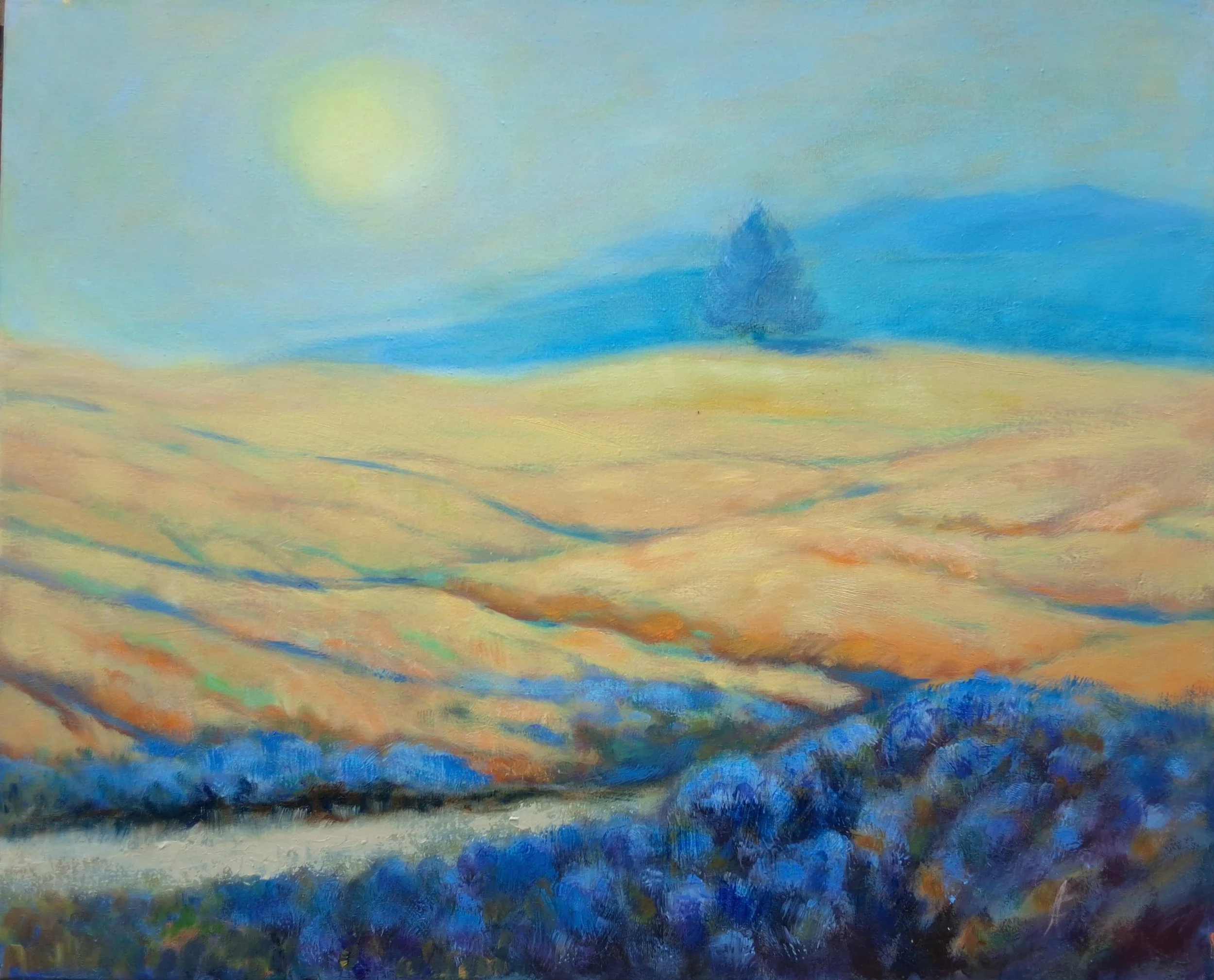 "The Land of the sun " 56x46cm (22×18"), oil on canvas  600 CAD
Another dreamy, magical landscape. Allow yourself to be drawn into this mysterious, peaceful world...
