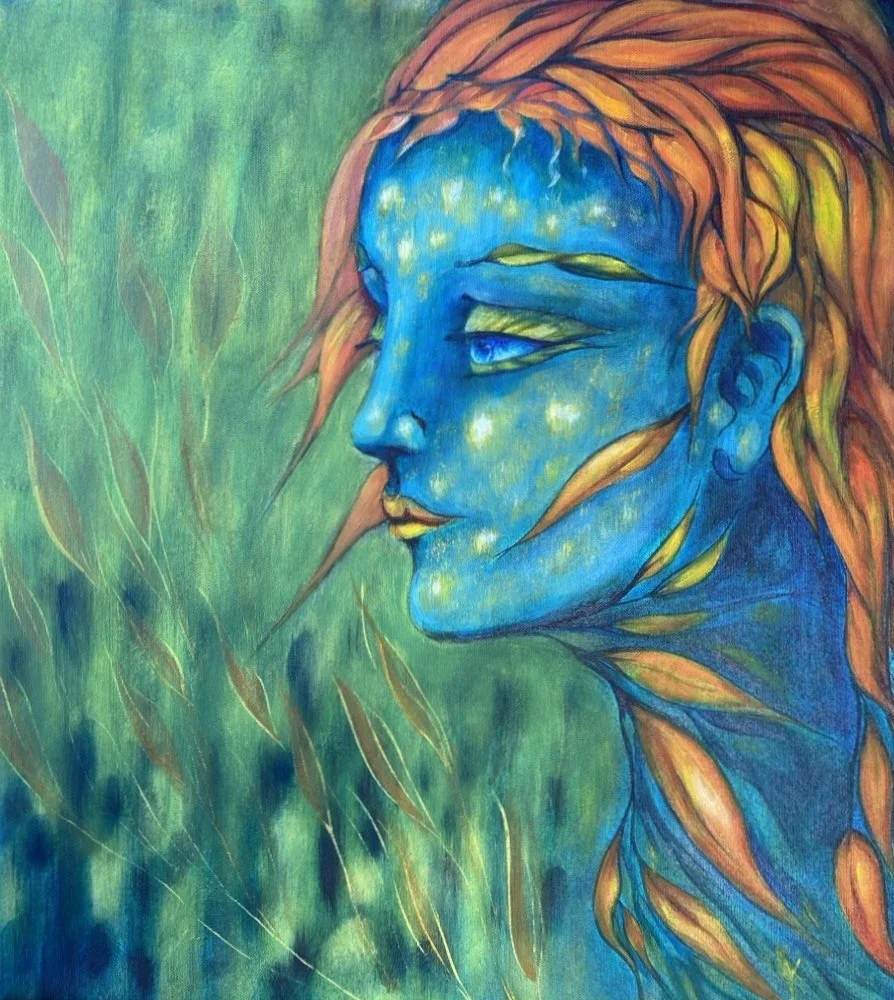 "The Soul of the Forest" 21×22"  mixed media, oil on canvas