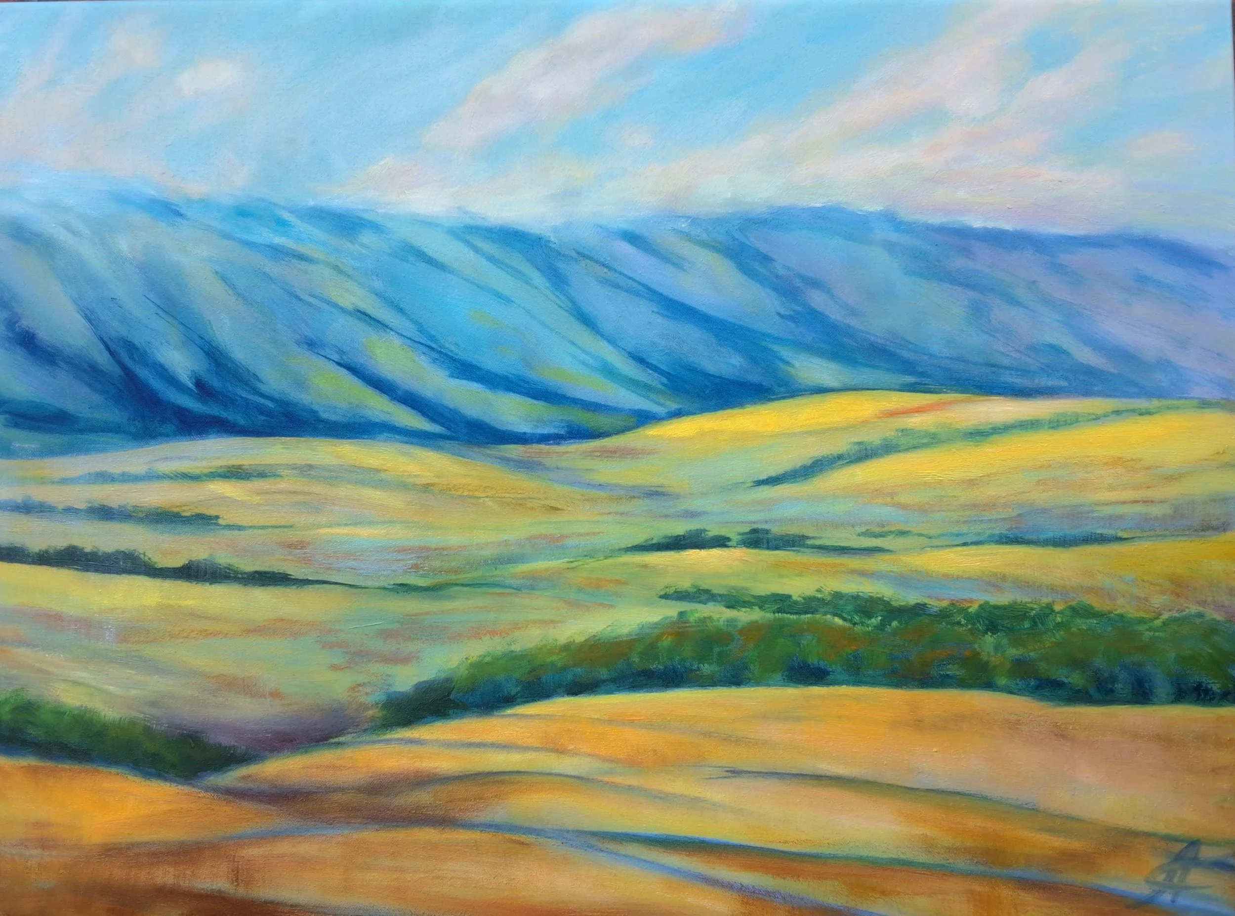 "August"  56x41.5 cm (22×16.5")  mixed media, oil on canvas  550 CAD
Inspired by the Bulgarian nature at the end of Summer... Rolling hills, mountains, vastness of the sunburnt fields...