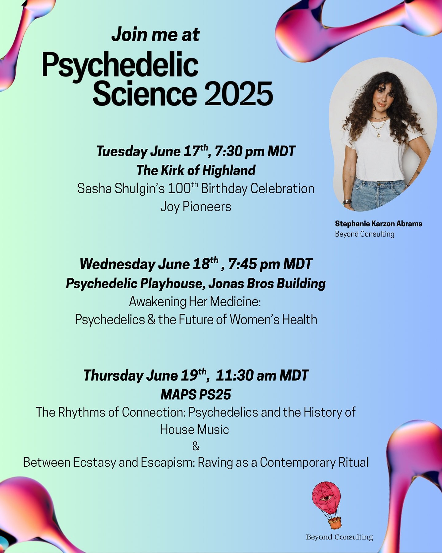 🌞 Escaping the June gloom for bright minds and big ideas at @psychedelicscience in Denver next week!

🎩I&rsquo;m known to bounce around like a jackrabbit on the Playa, so if you spot me between panels, pop-ups, or dance floors&mdash;do join in on t