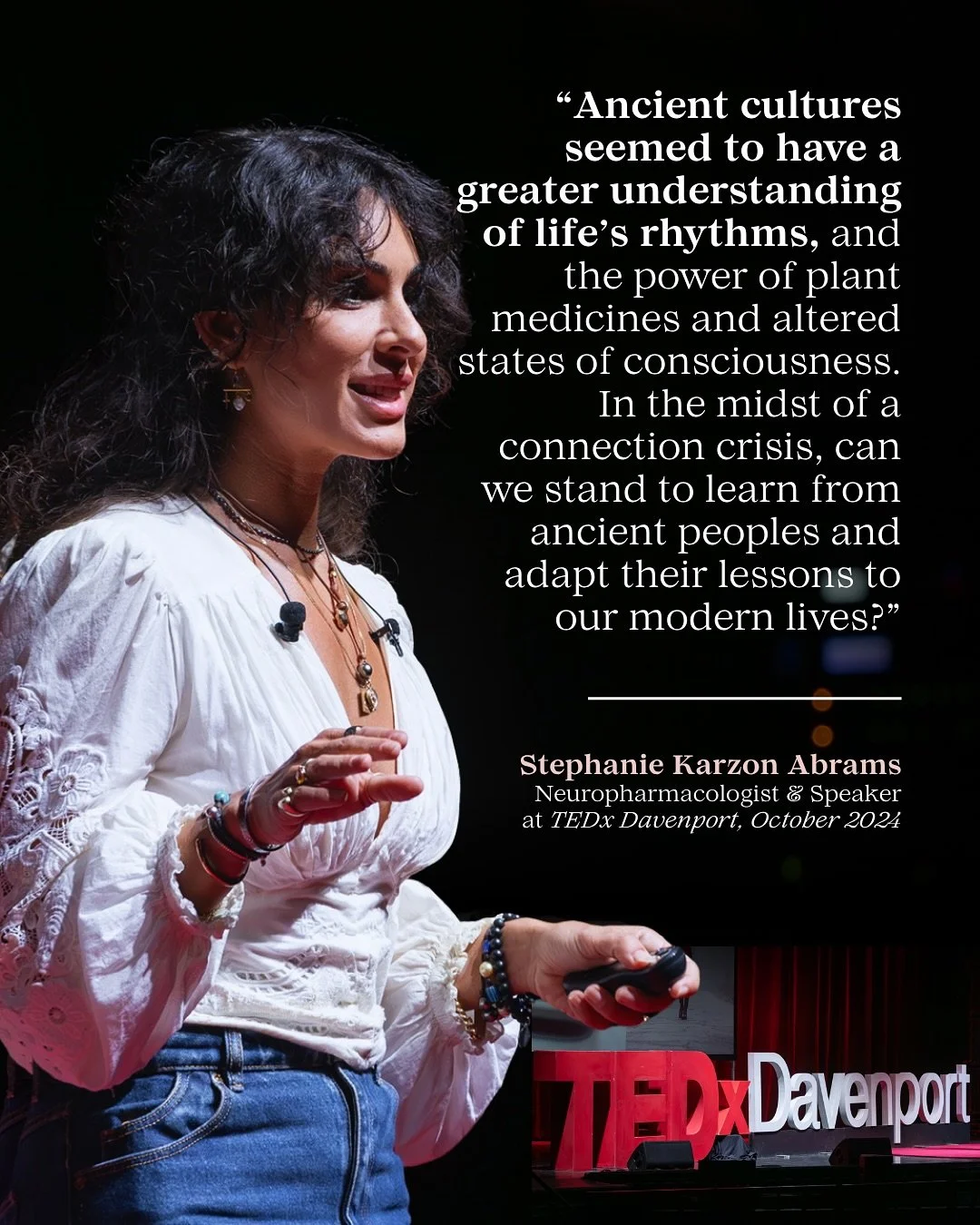 TEDx: Psychedelics for the Contemporary Soul: Reclaiming Connection through Ancient Wisdom and Modern Medicine

Coming up on one year since my @tedx_official talk in Davenport! 

In this talk, I outlined the connection crisis we are currently facing 