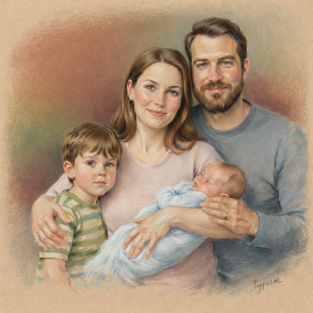 Pastel Artwork By Tyrus - Family Portrait Request