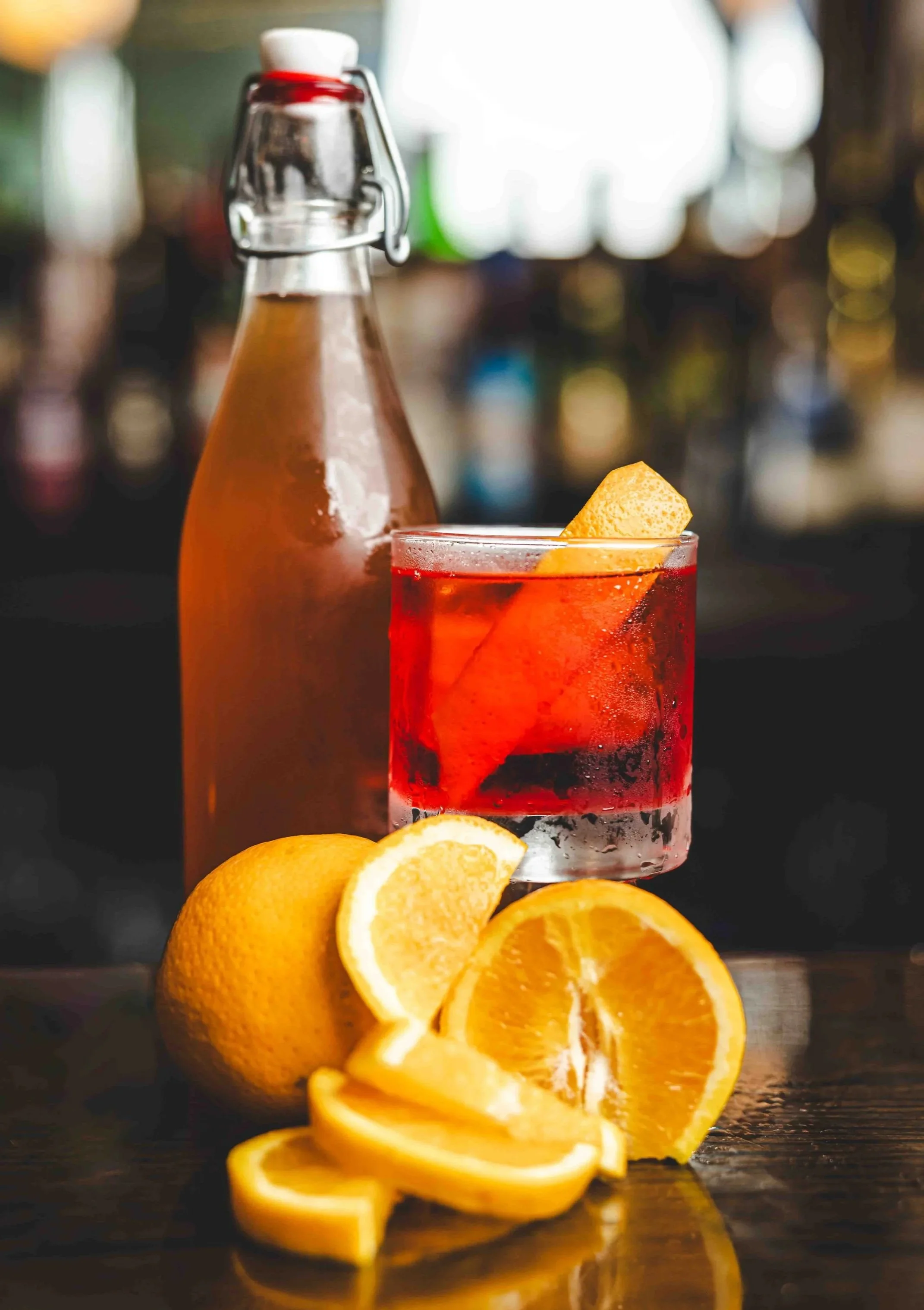 For a seasonal cocktail menu.

 Local Gin
 Local Red Aperitivo
 Housemade Vermouth:
 bronze fennel, mountain mint, juniper, cardamon, rosé, citrus peel, caramelized honey, local spirits