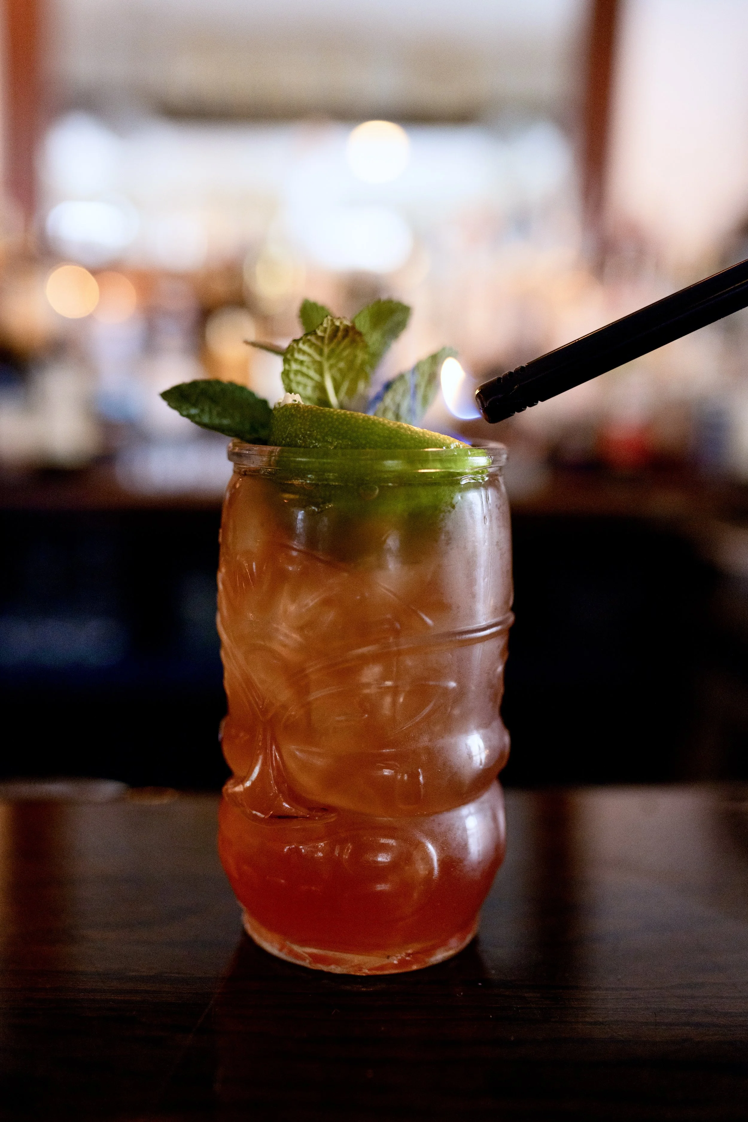 For a seasonal cocktail menu.

 Temi Tea
 Spiced Pomegranate
 Lime
 Aged Rum
 Black Dirt Applejack