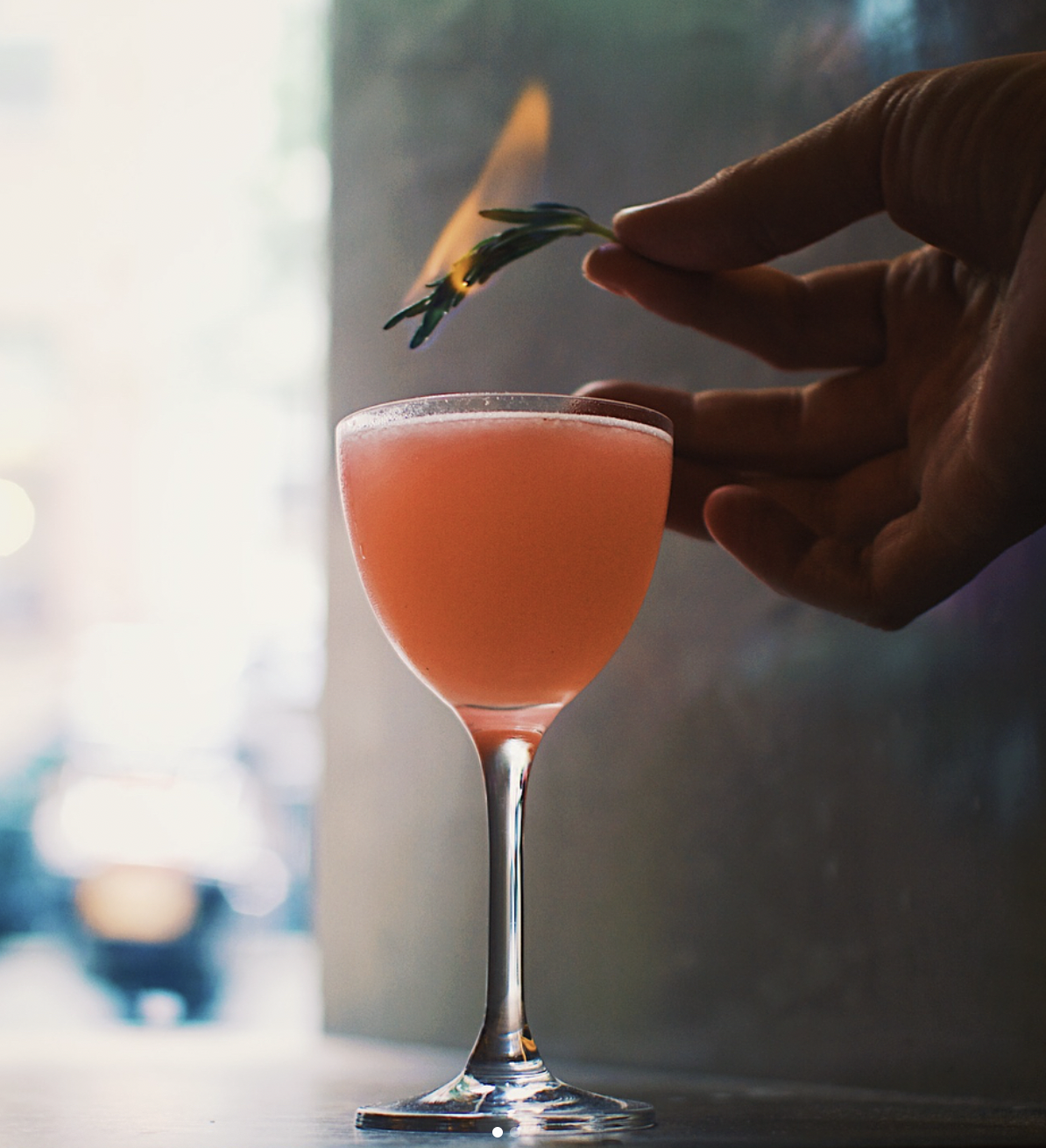 For a farm-to-table restaurant.

 Rhubarb
 Lemon
 Rosemary
 Luxardo
 Light Rum
 Dark Rum
 Dairy Wash