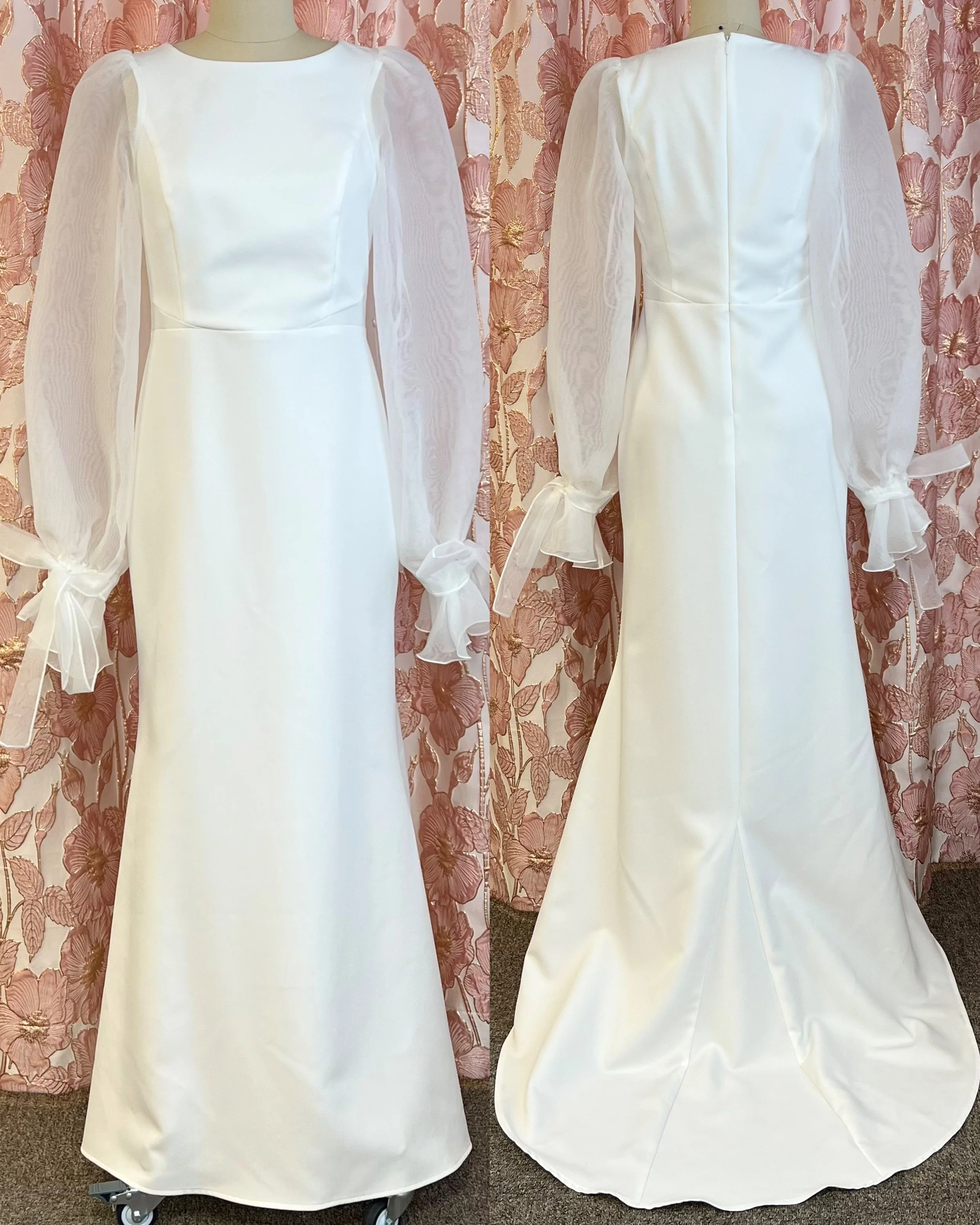 Hihallinen kevyt häämekko organzahihoilla