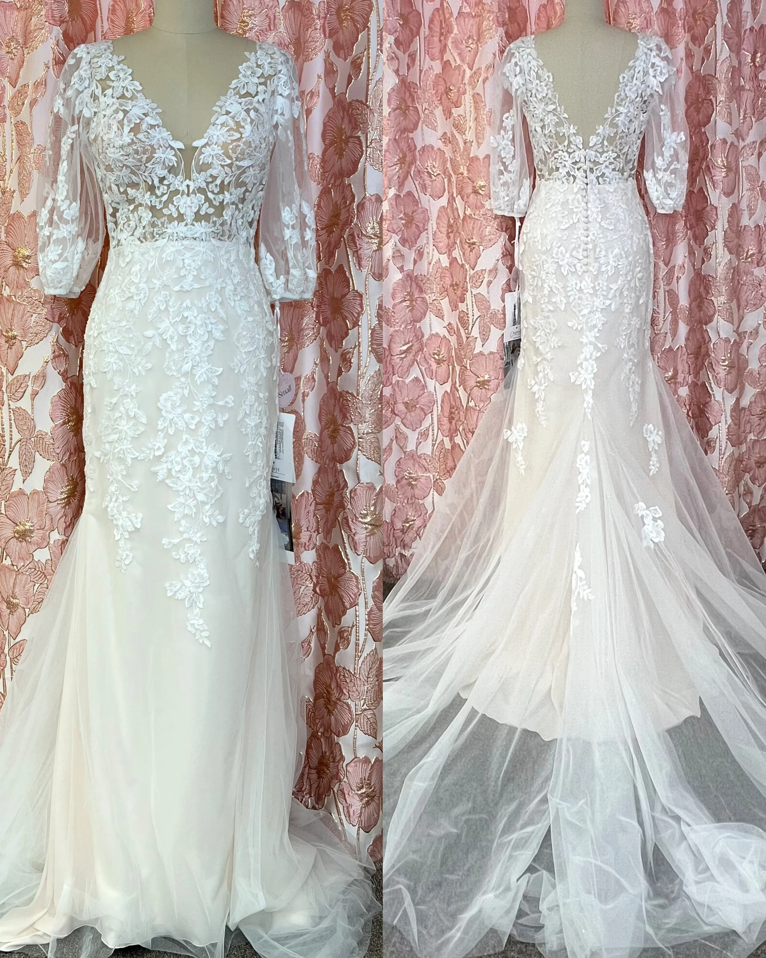 White One hääpuku hihoilla