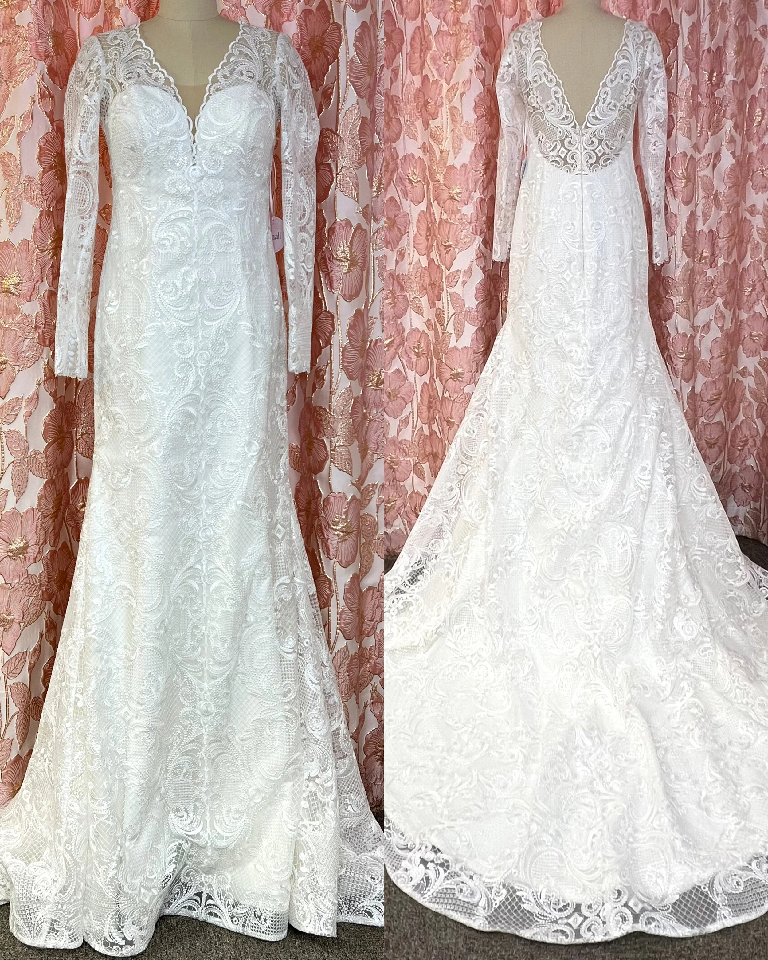 Monica Loretti pitsinen hihallinen hääpuku