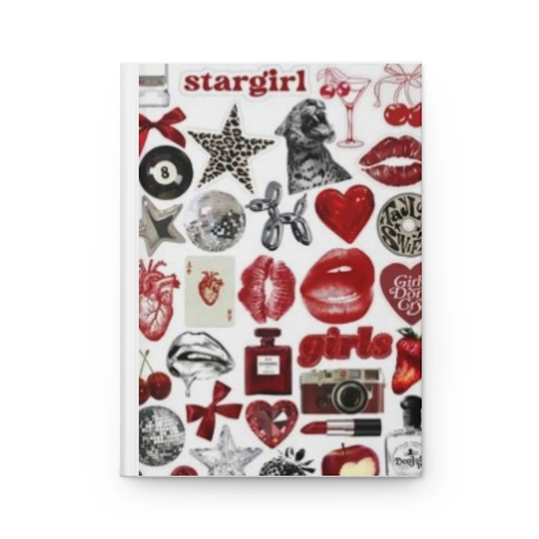 Sticker Collage Hardcover Journal — Retro Red Lips & Fashion Icons Notebook
