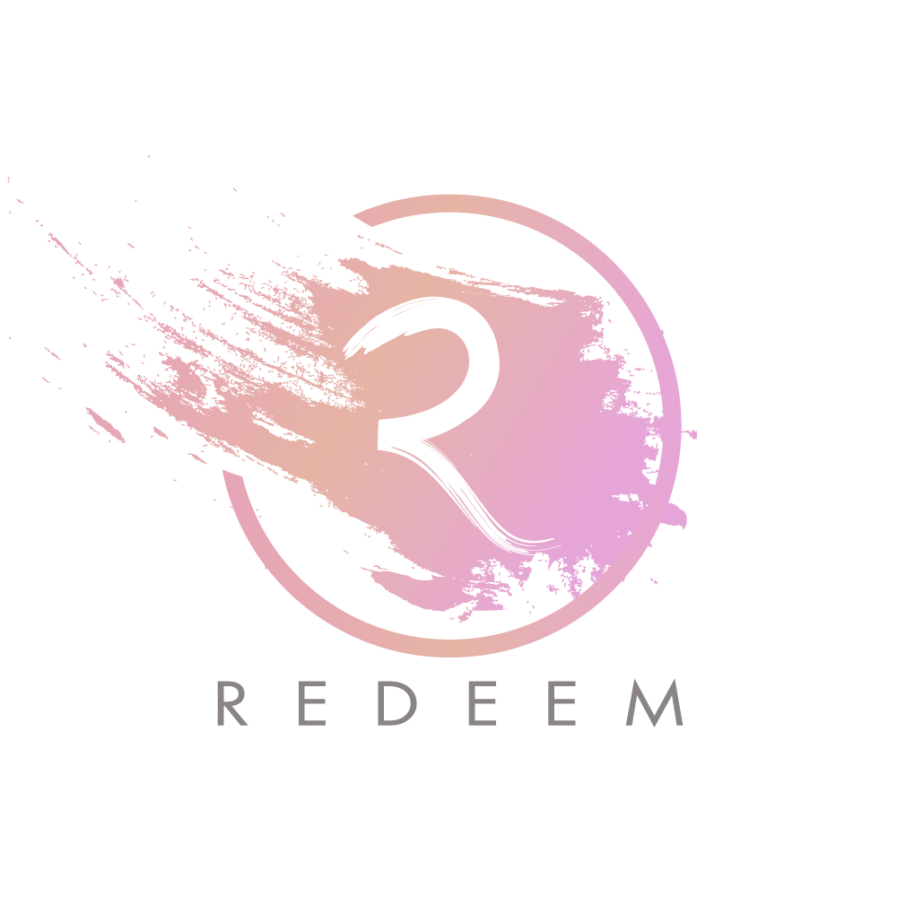 A logo with a pastel pink and purple gradient featuring a stylized number 3 inside a circular brushstroke, with the word 'REDEEM' in gray capital letters below.