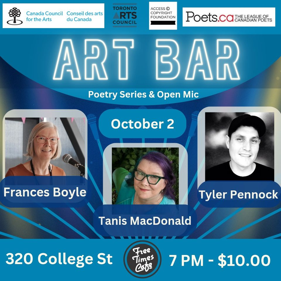 Art Bar Poetry Series: Tanis MacDonald, Frances Boyle, and Tyler Pennock