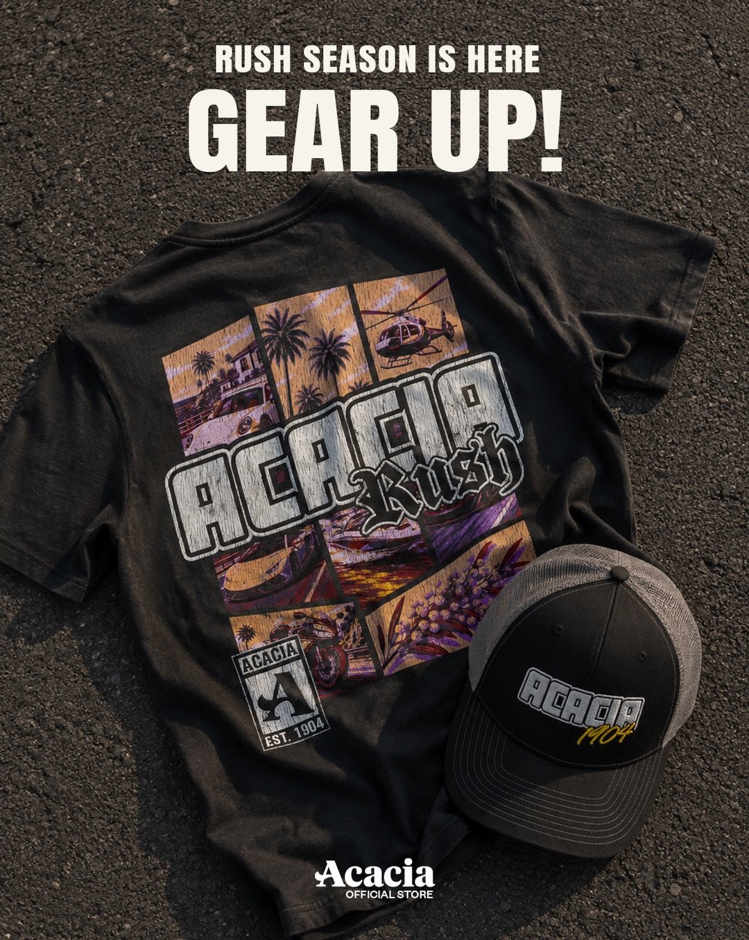 Prepare for Rush 🏎️

Dynamic graphics, bold prints, and essential merch built for this semester. Gear up with the official Acacia Rush drop today!