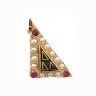 Gold Acacia Fraternity jewelry pin featuring the Acacia emblem with pearl and gemstone accents.