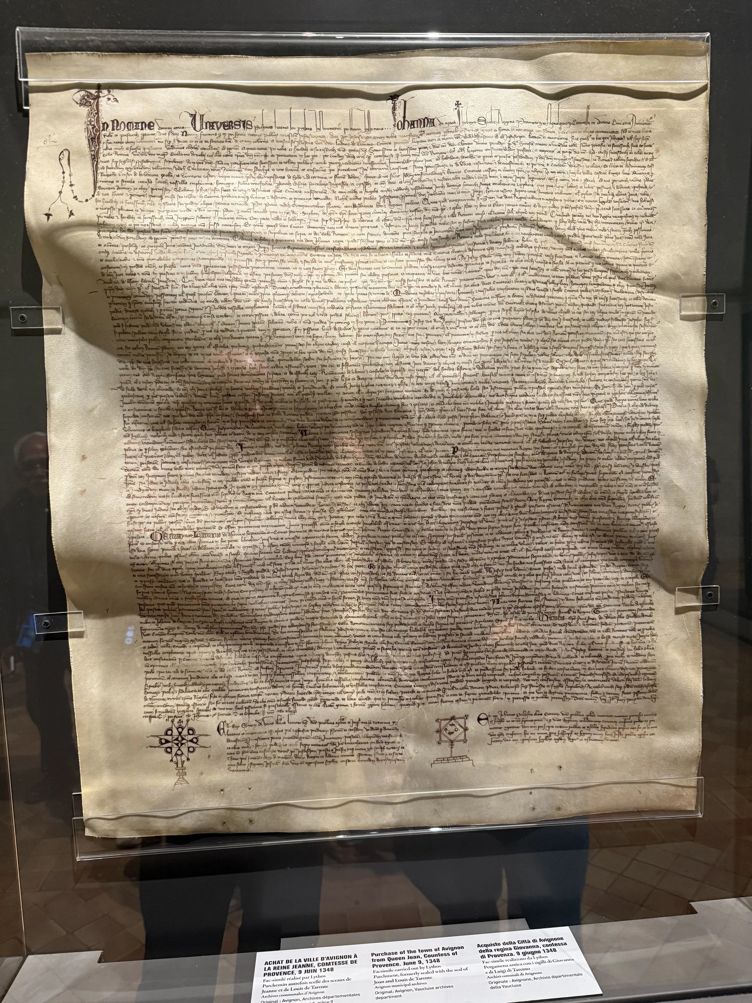 Letter written by Queen Giovanna I of Naples to Pope Clement VI, Palace of the Popes. (These medieval folks surely had keen eyesight!)