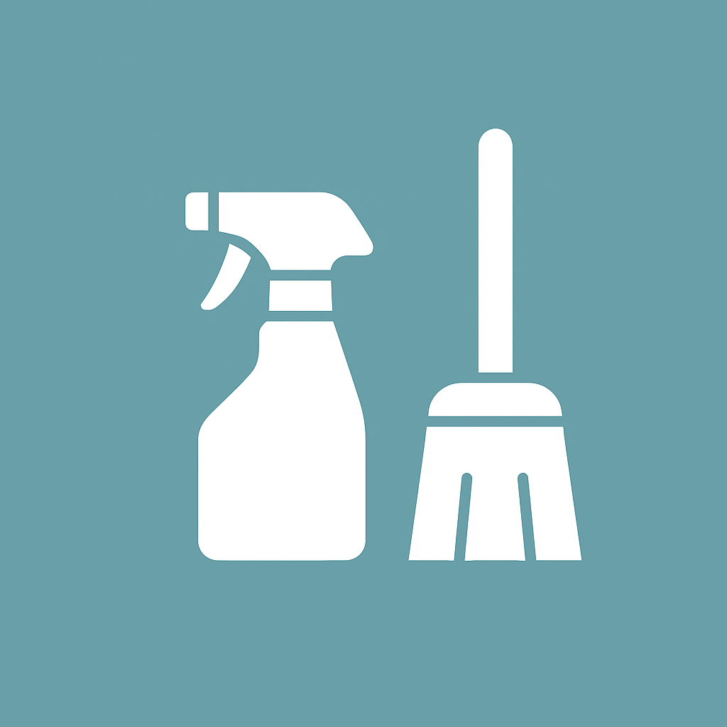 Icon of a spray bottle and a broom.