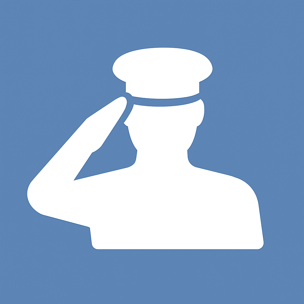 Silhouette of a person in a military or police uniform saluting