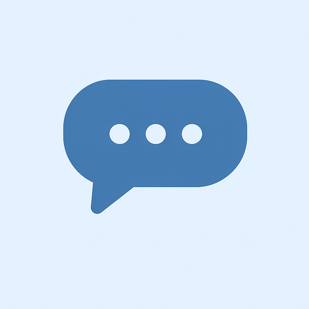 Blue chat bubble icon with three dots on a light blue background.