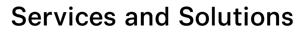 Text-based logo with the words 'Services and Solutions' in black