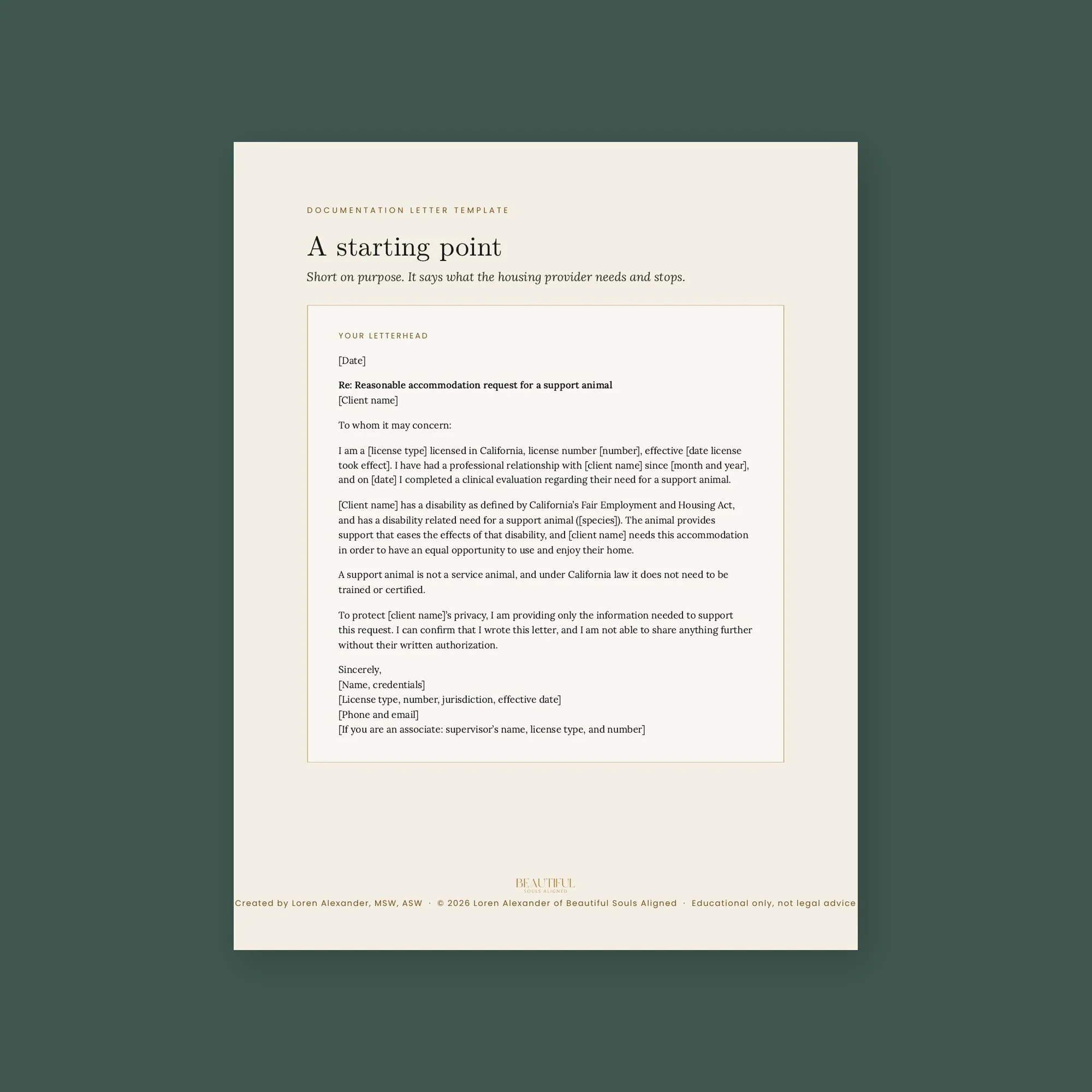 ESA Documentation Template for Mental Health Professionals