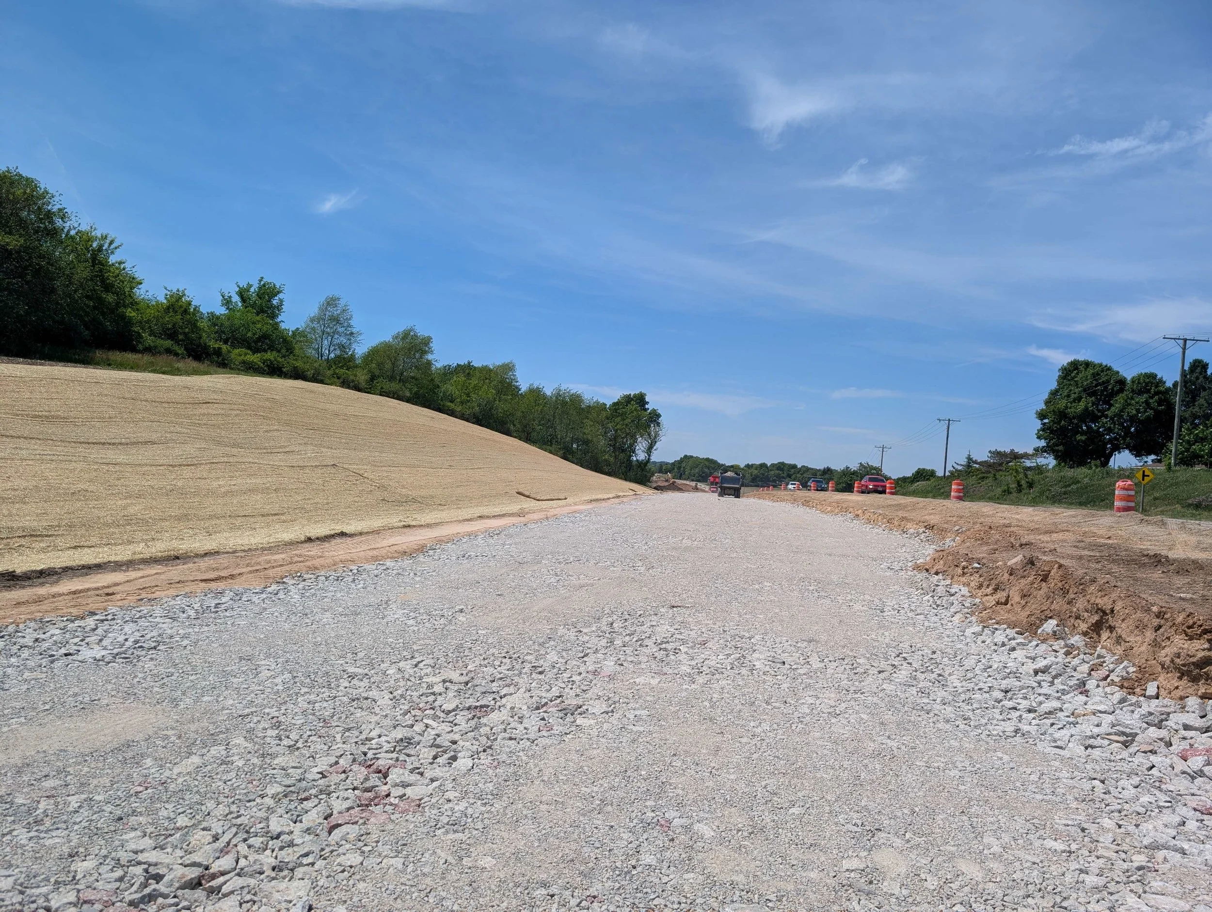 Finished slope and roadway north of County Highway B