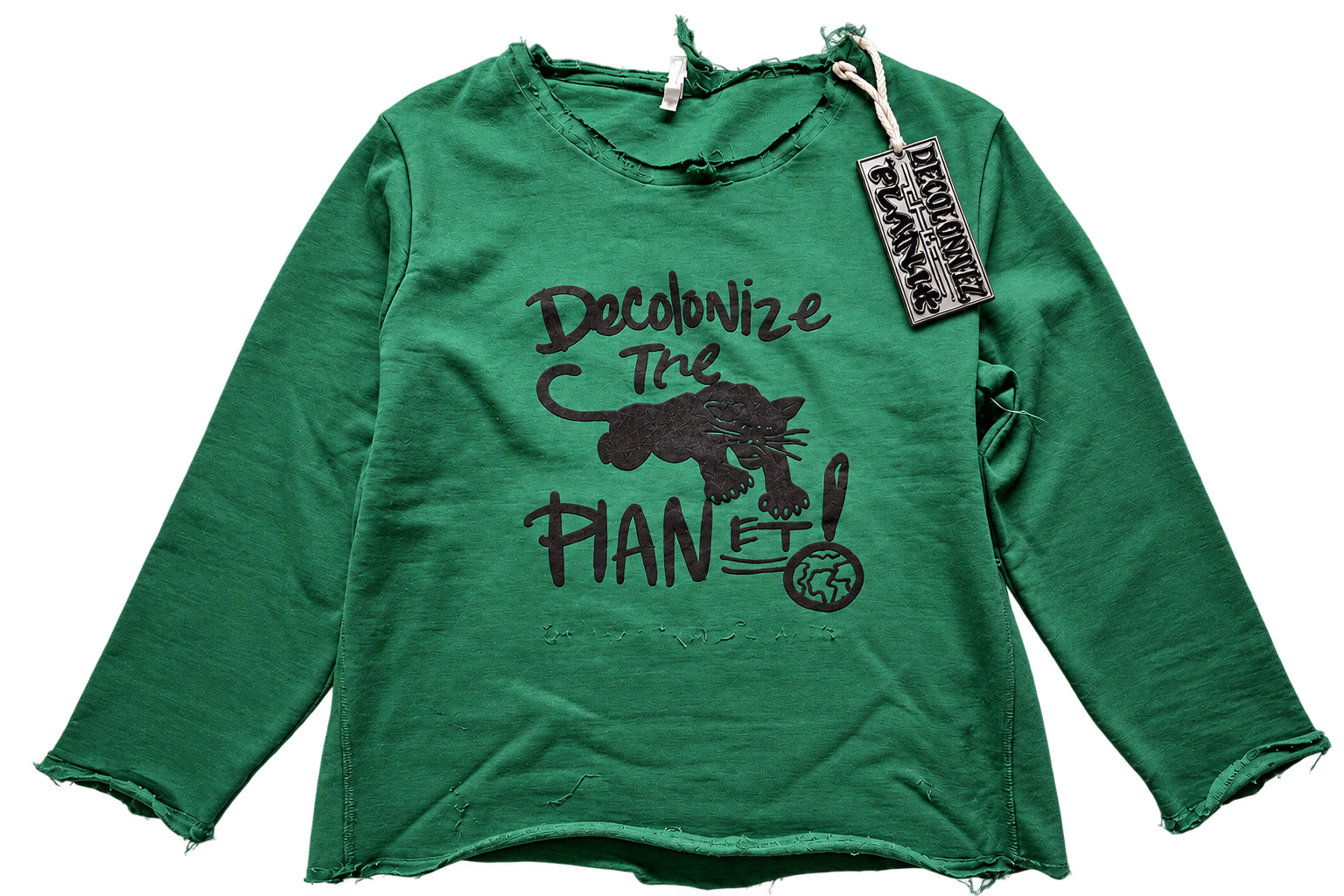 Distressed Thermal Waffle Knit Graphic Sweatshirt