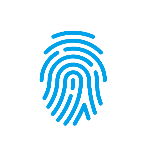 Blue fingerprint icon on a black background